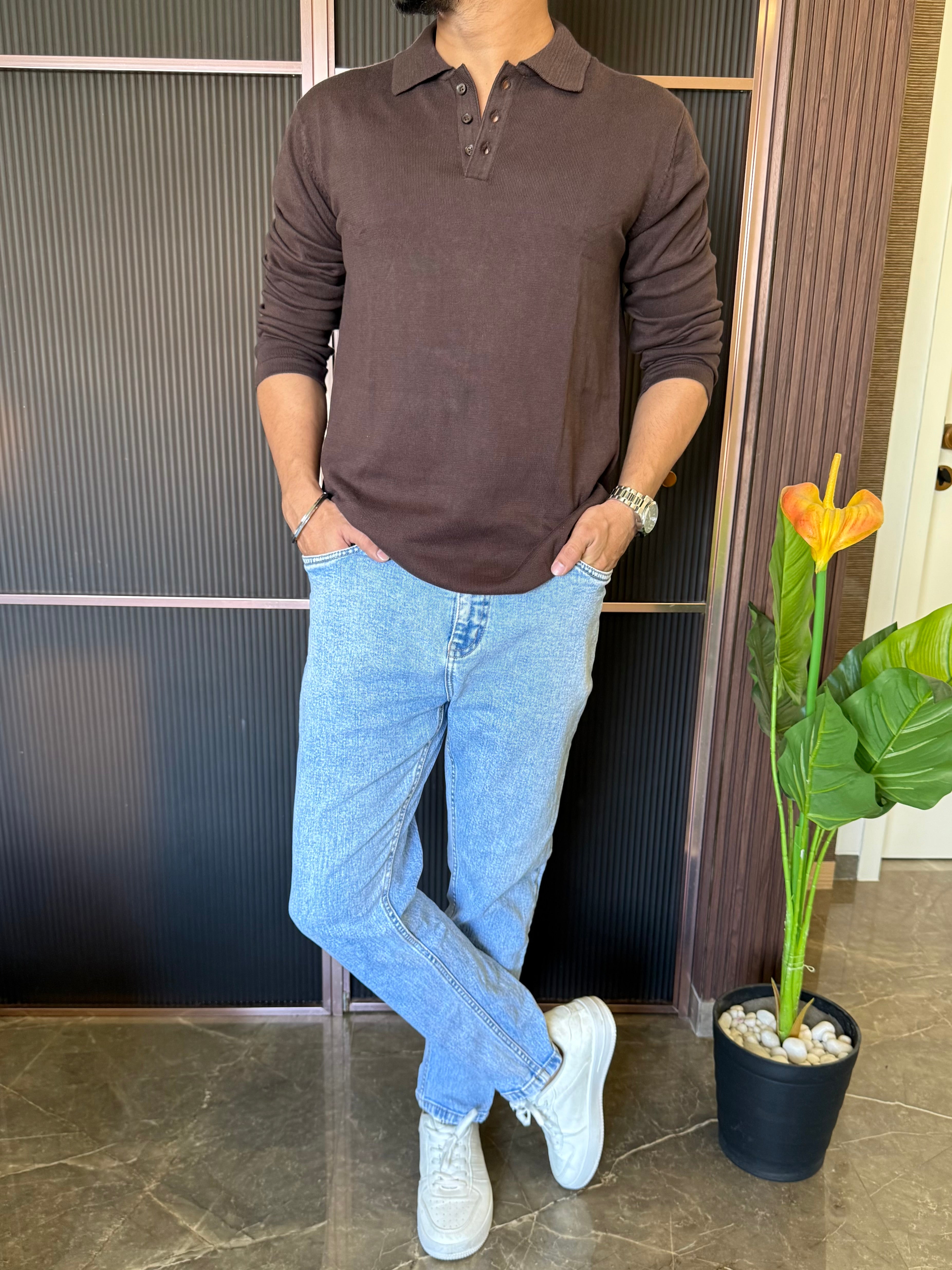 Knitted Collar Wine Fullsleeves