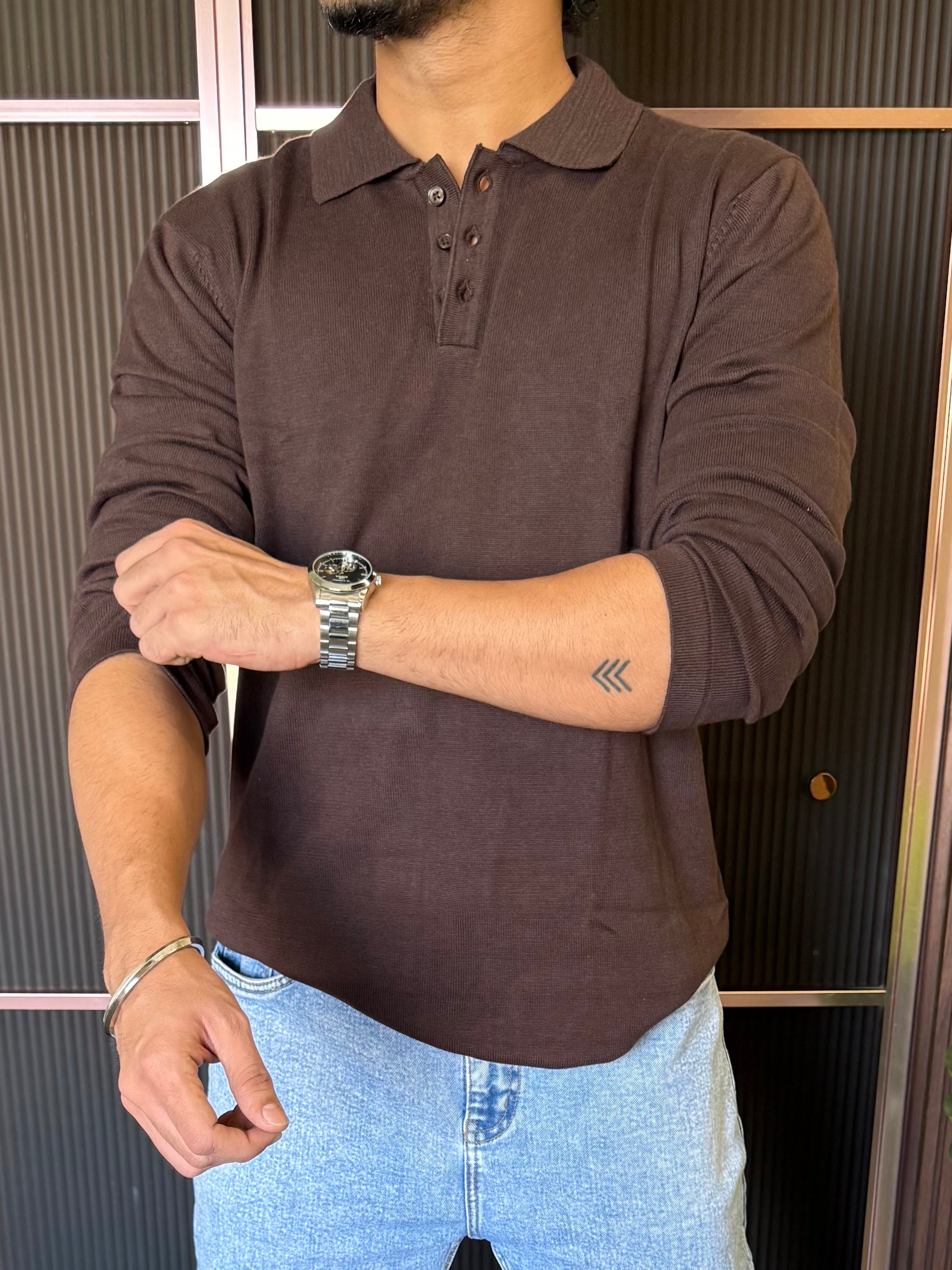 Knitted Collar Wine Fullsleeves