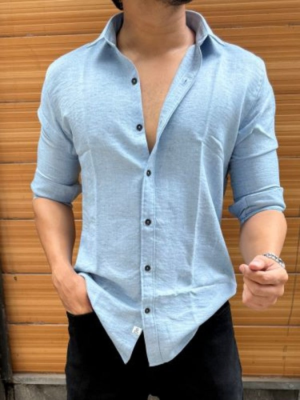 Slub Textured Light Blue Full Sleeve Shirt
