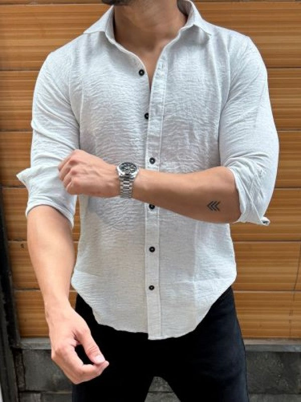 Slub Textured Grey Full Sleeve Shirt