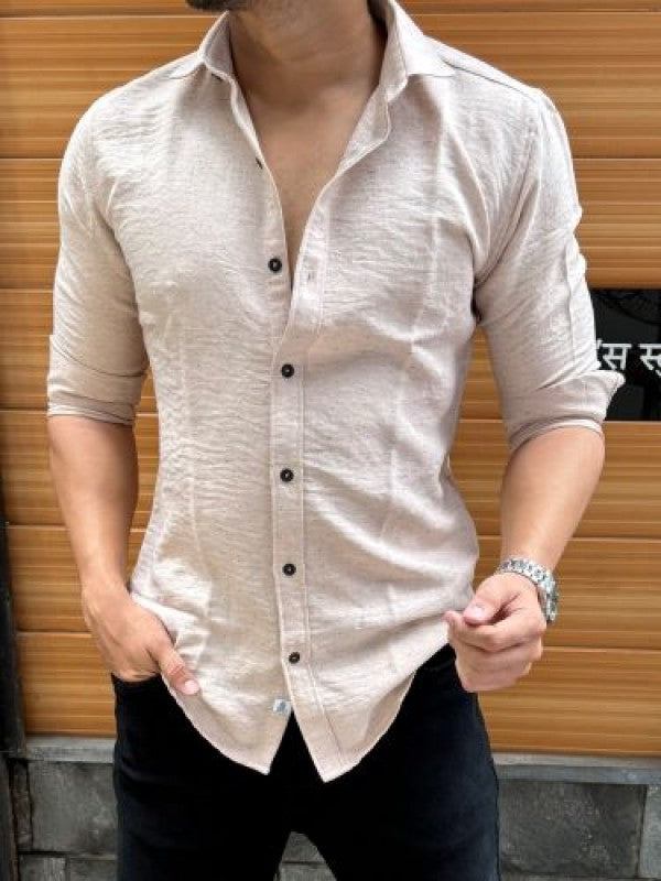 Slub Textured Sand Full Sleeve Shirt