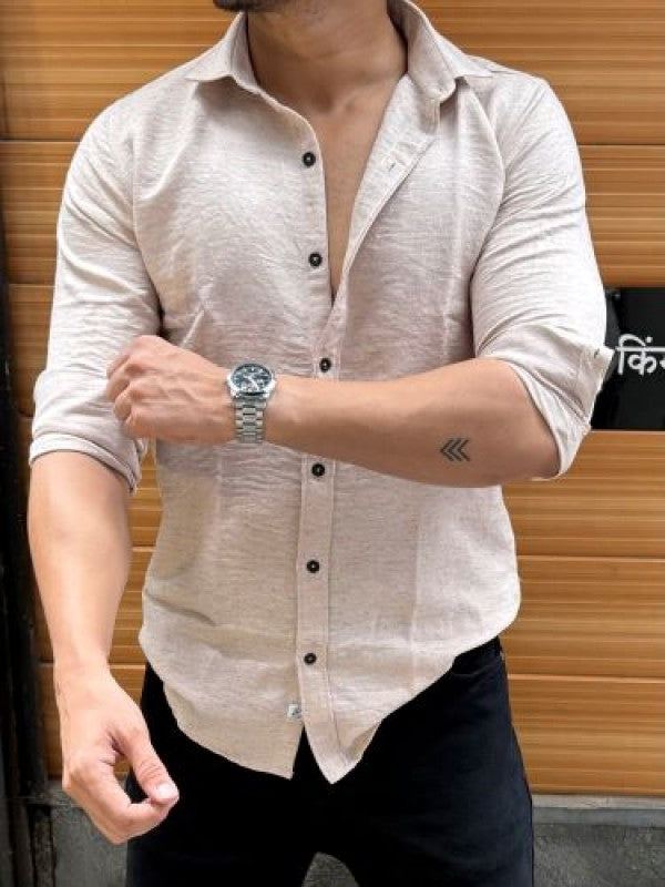 Slub Textured Sand Full Sleeve Shirt