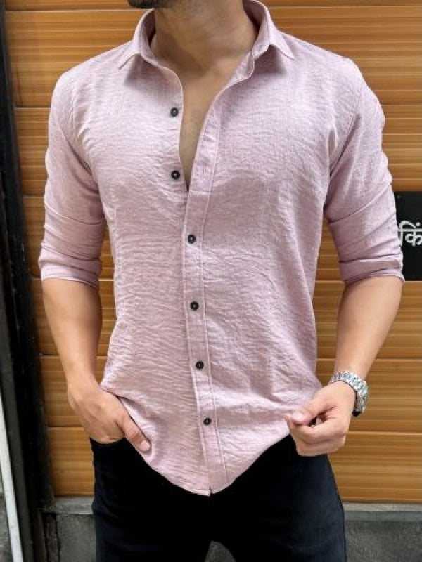 Slub Textured Pink Full Sleeve Shirt