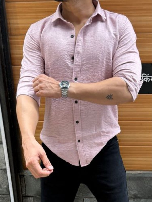Slub Textured Pink Full Sleeve Shirt