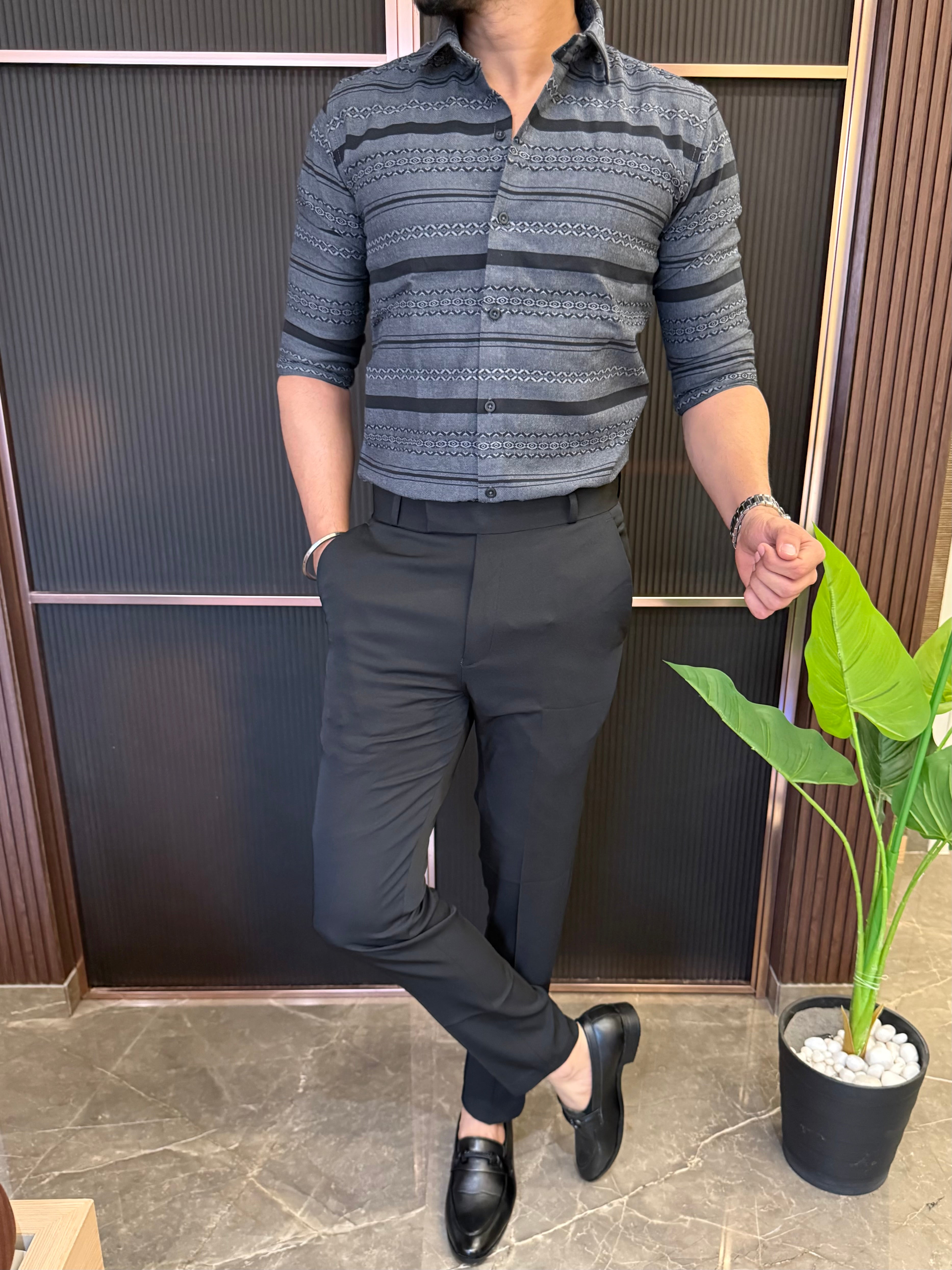 Oxford Horizontal Grey Full Shirt Shirt