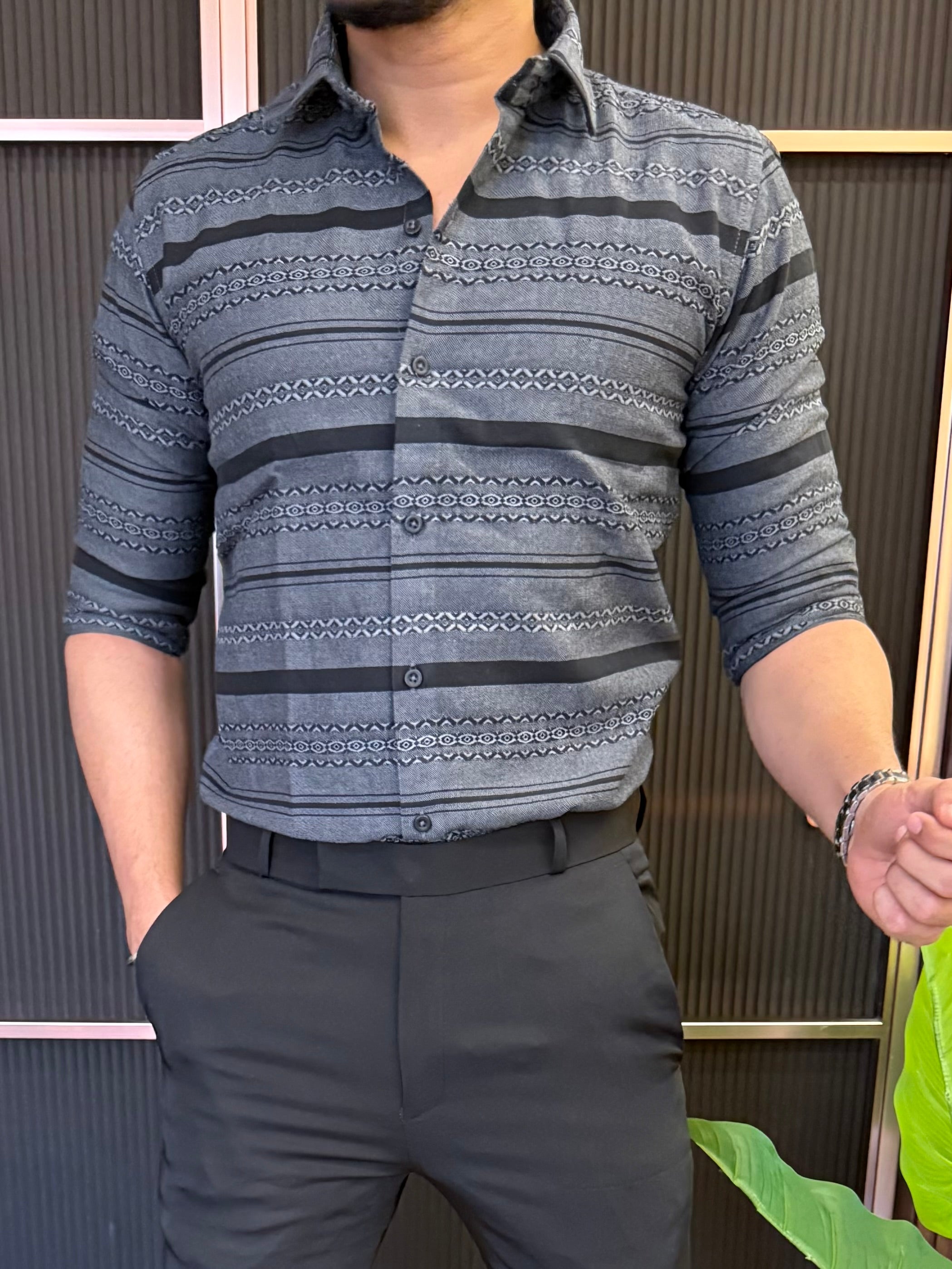 Oxford Horizontal Grey Full Shirt Shirt