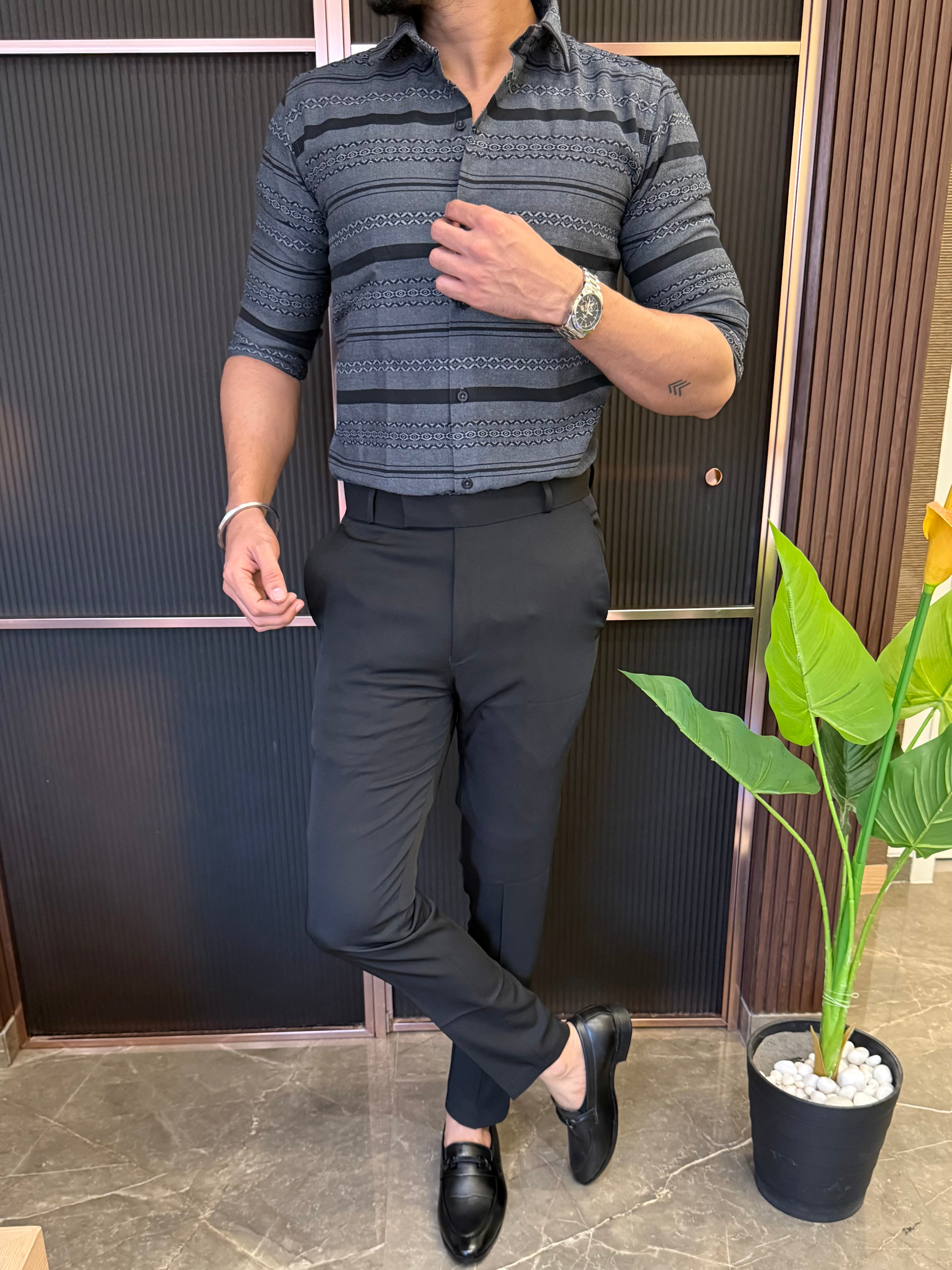 Oxford Horizontal Grey Full Shirt Shirt