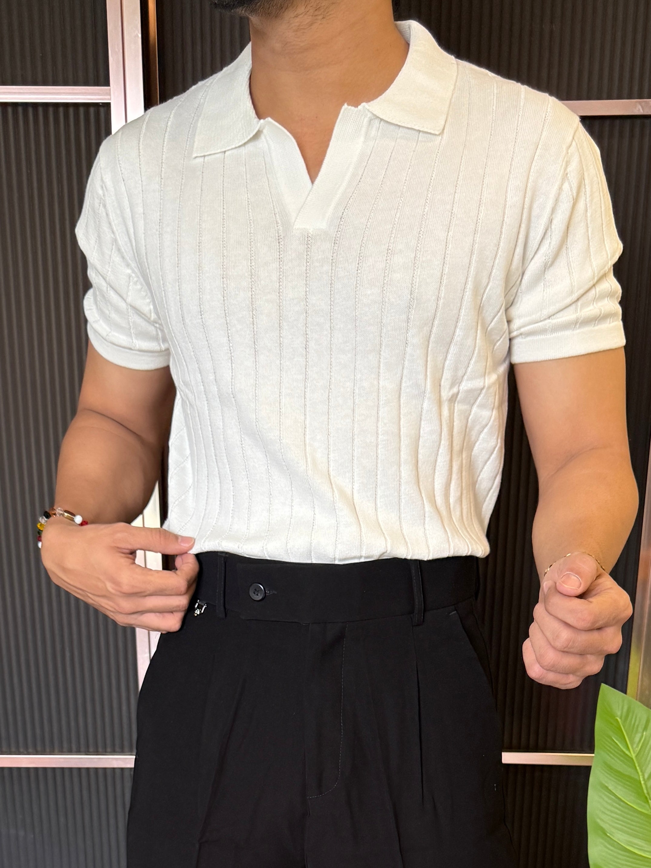 knitted Collar  White Tshirt