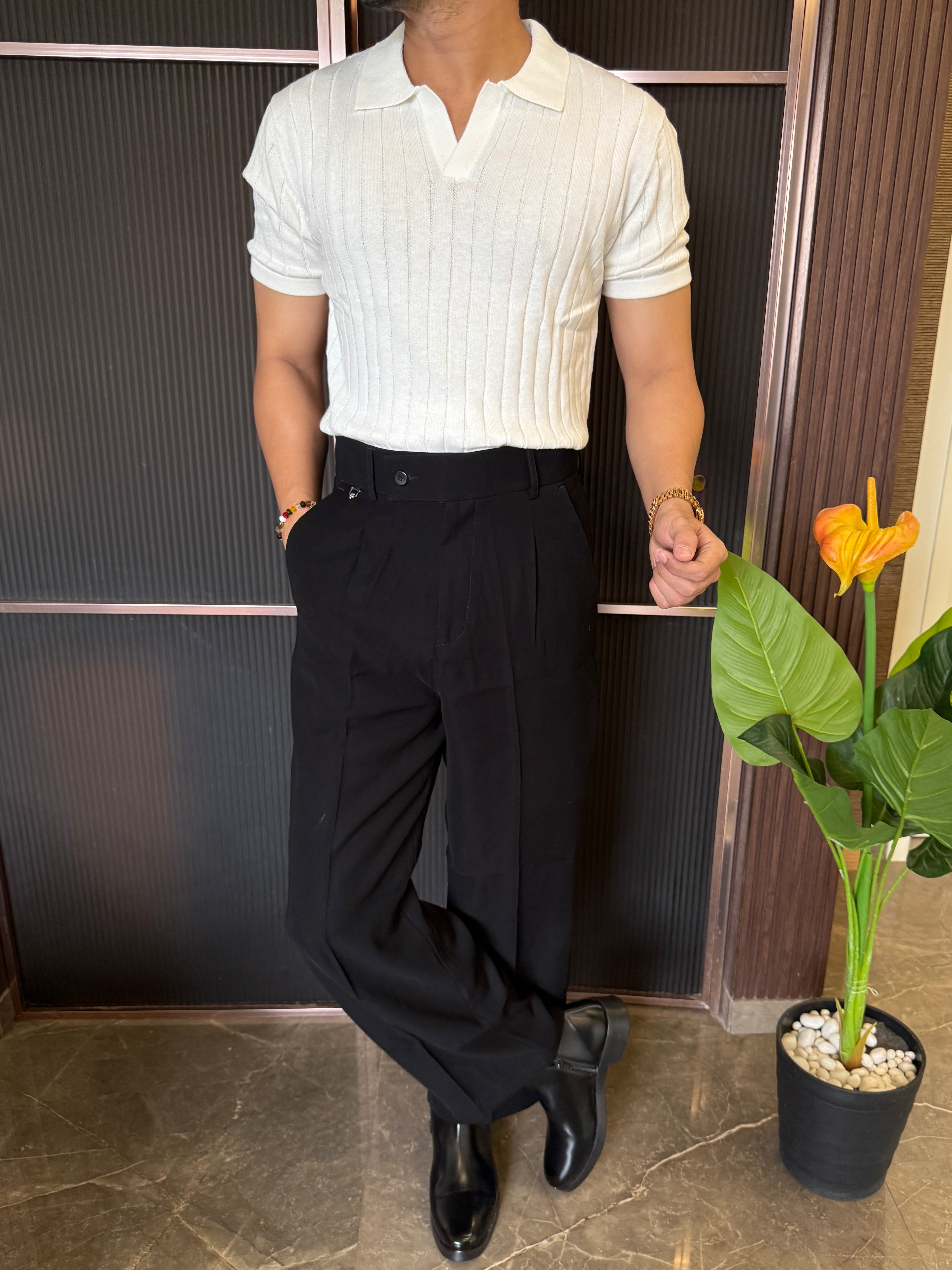 knitted Collar  White Tshirt