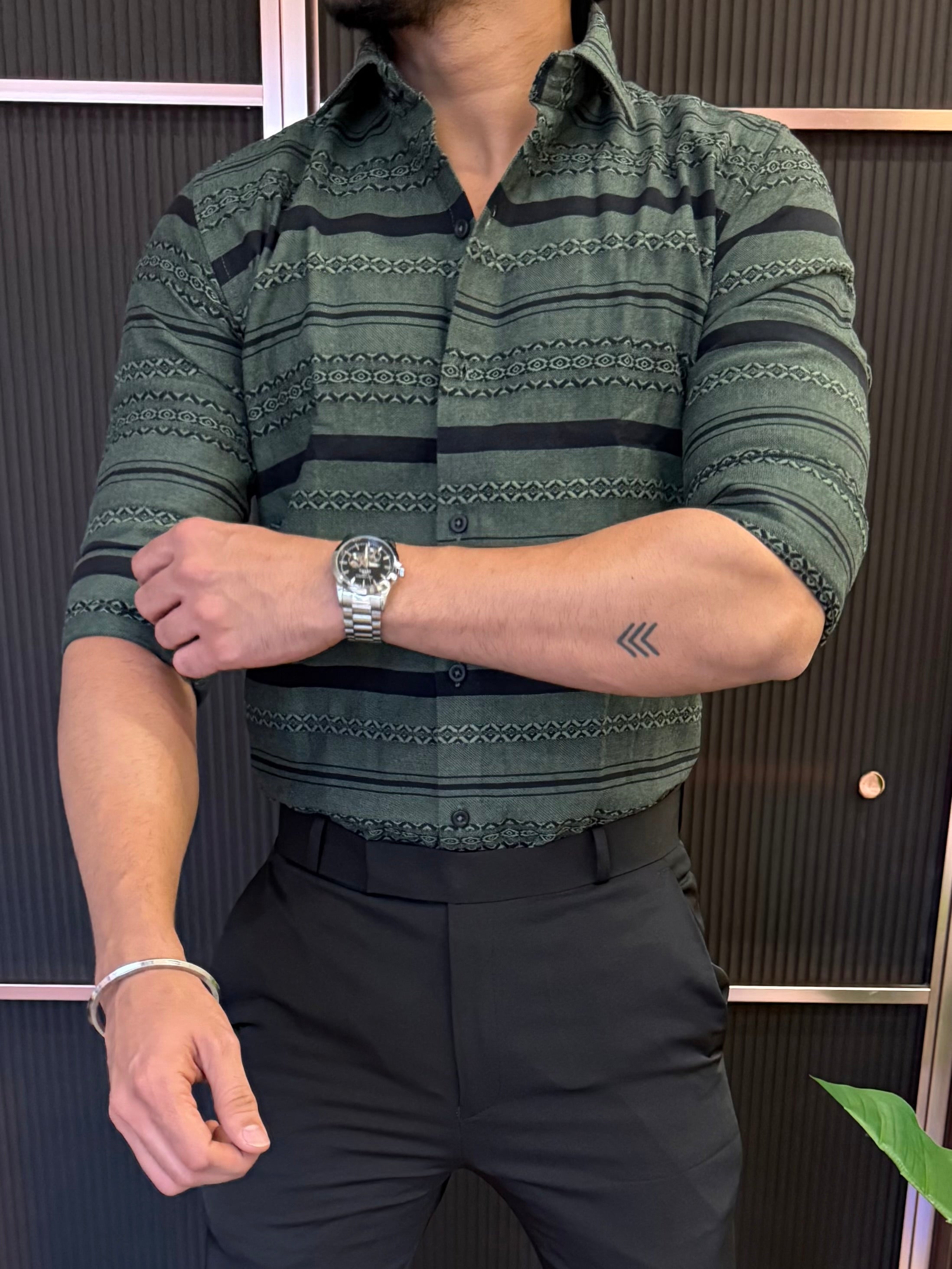 Oxford Horizontal Green Full Shirt Shirt