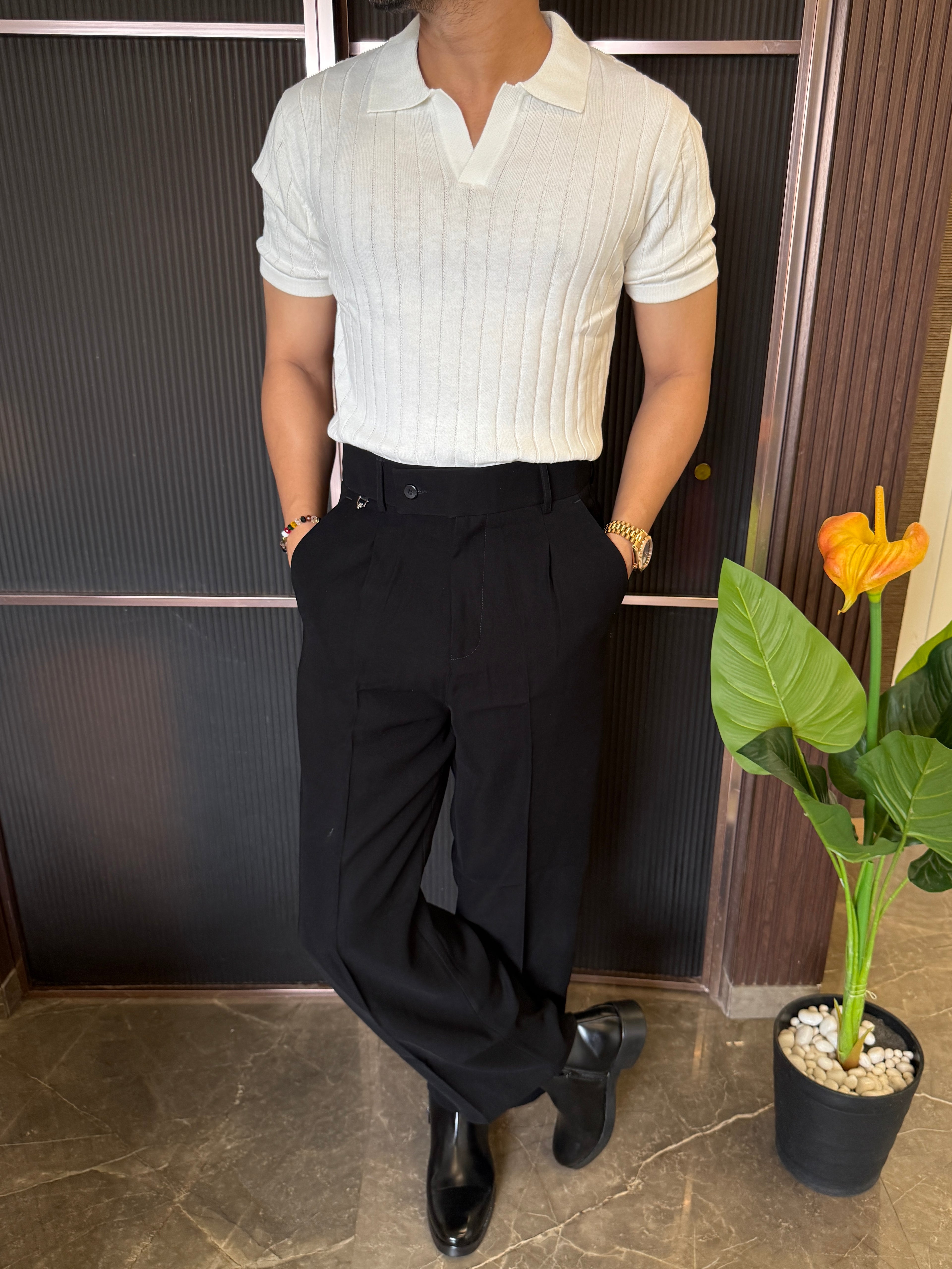 knitted Collar  White Tshirt