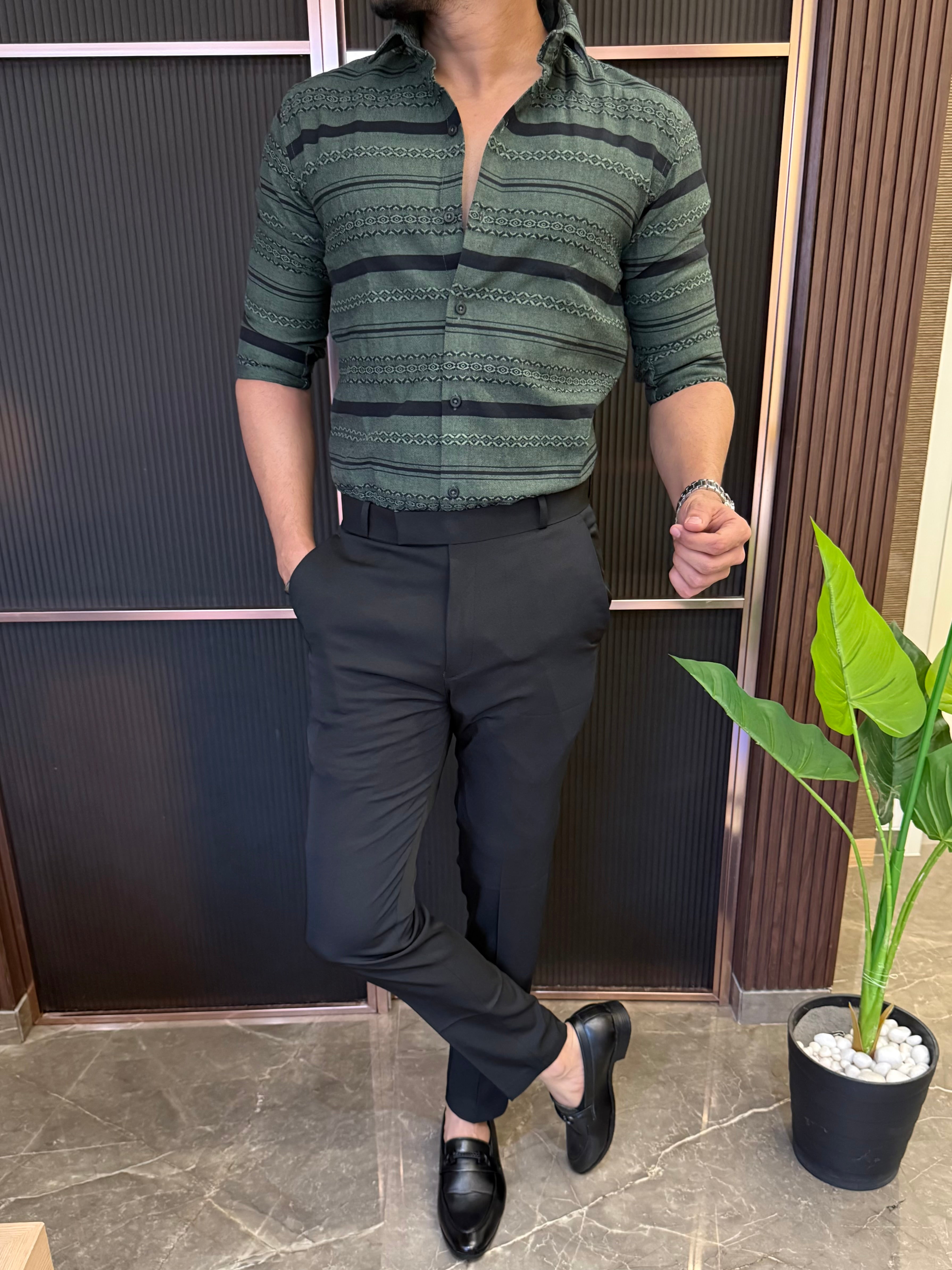 Oxford Horizontal Green Full Shirt Shirt