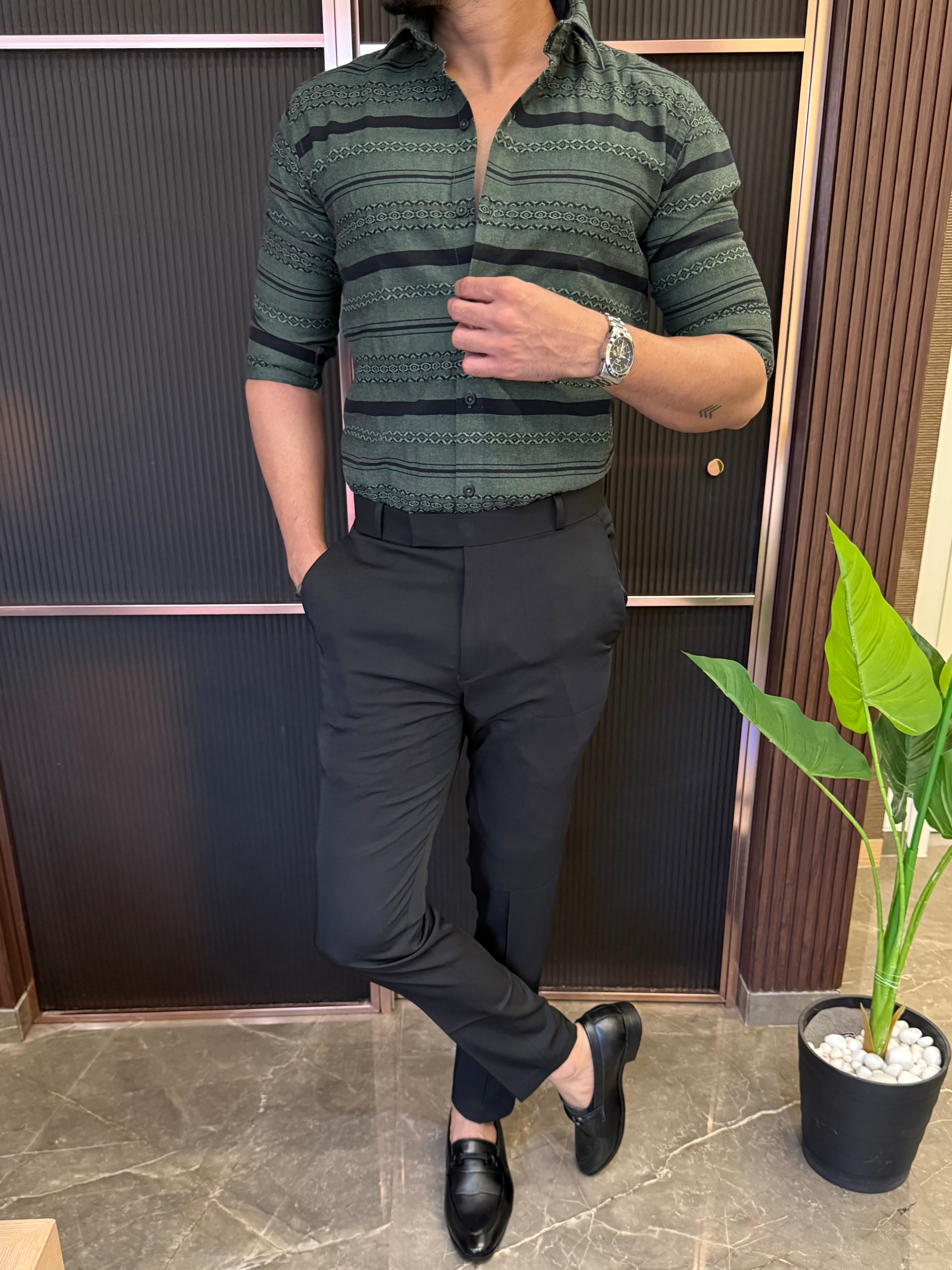 Oxford Horizontal Green Full Shirt Shirt