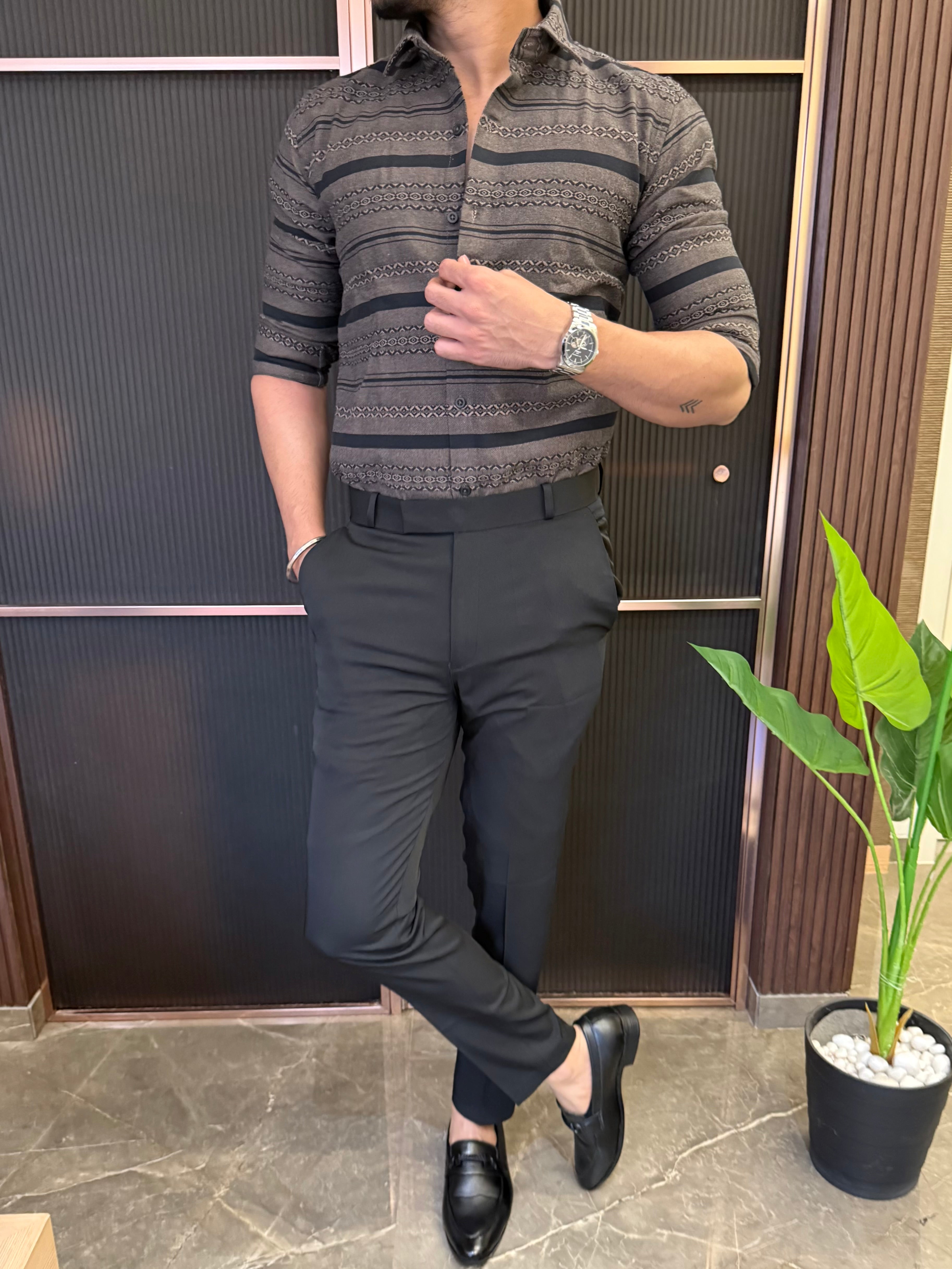 Oxford Horizontal Brown Full Shirt Shirt