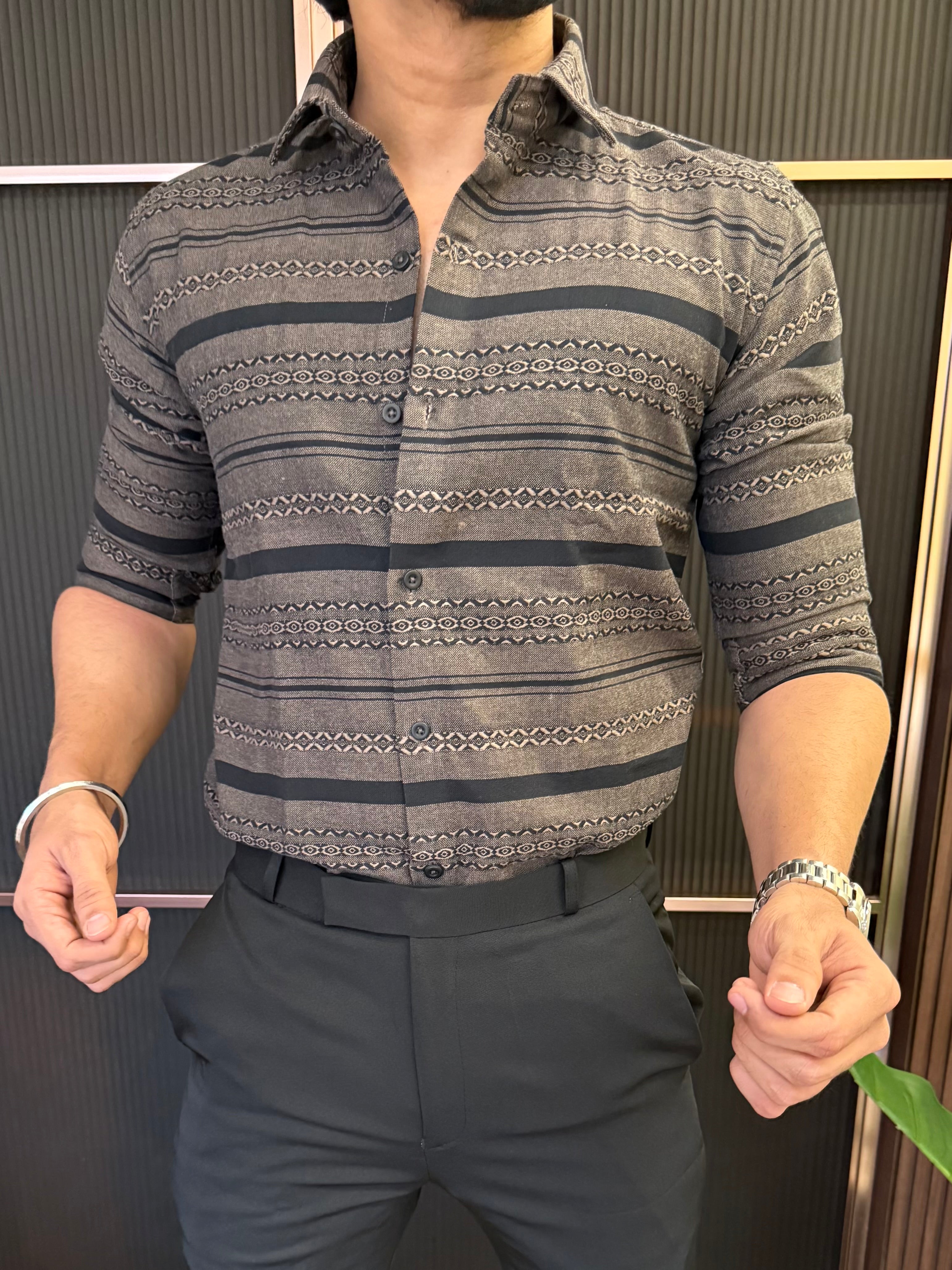 Oxford Horizontal Brown Full Shirt Shirt