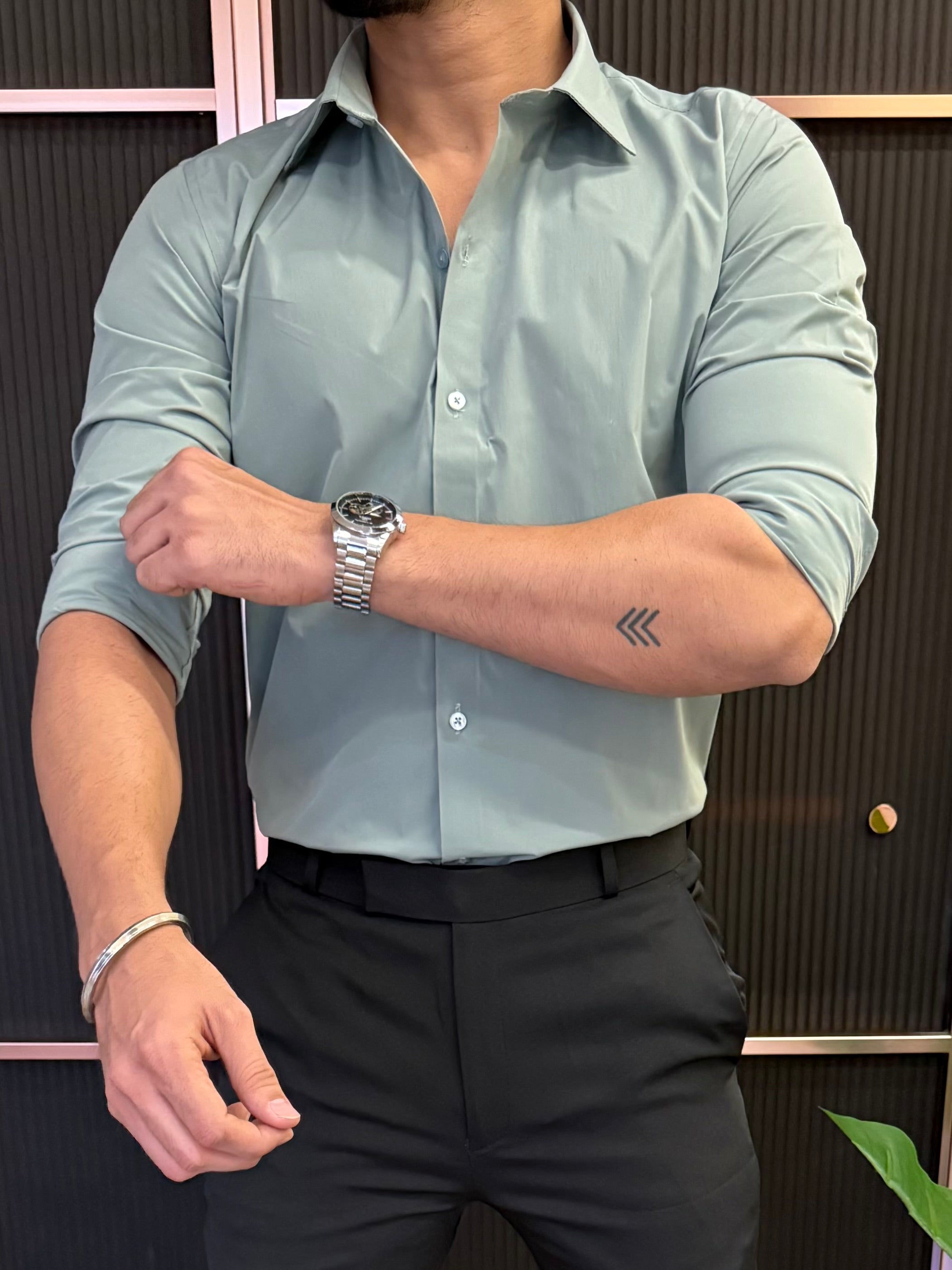 Formal Cotton Full Sleeve  Green Shirt