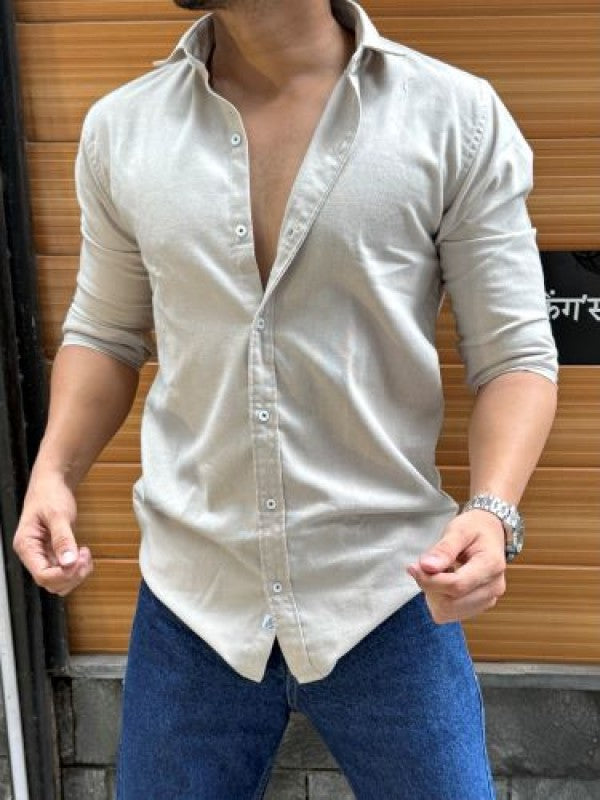 Solid Cotton Full sleeve Grey Shirt