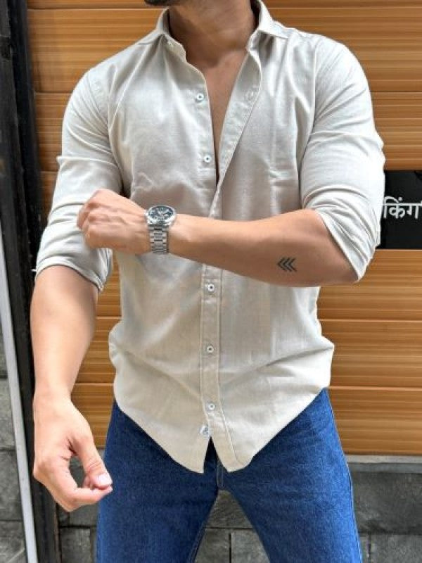 Solid Cotton Full sleeve Grey Shirt