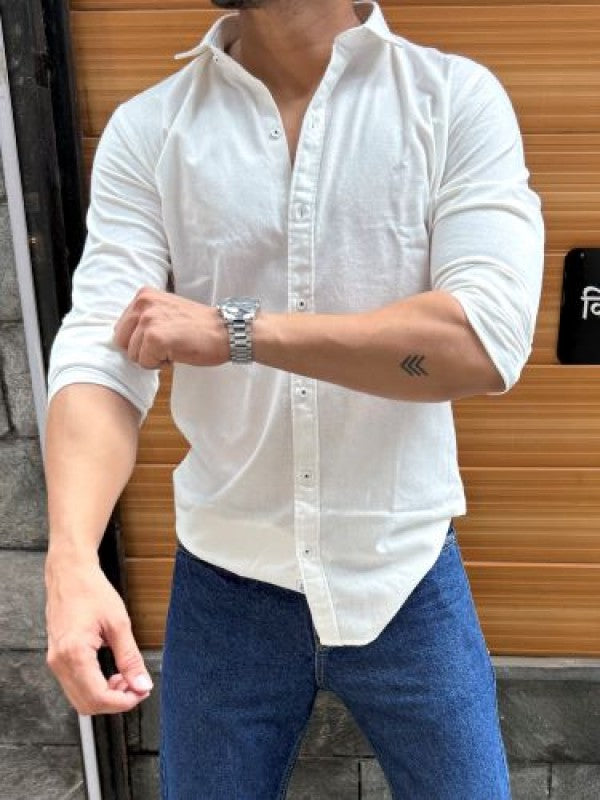 Solid Cotton Full sleeve White Shirt
