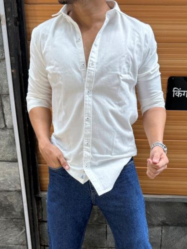 Solid Cotton Full sleeve White Shirt