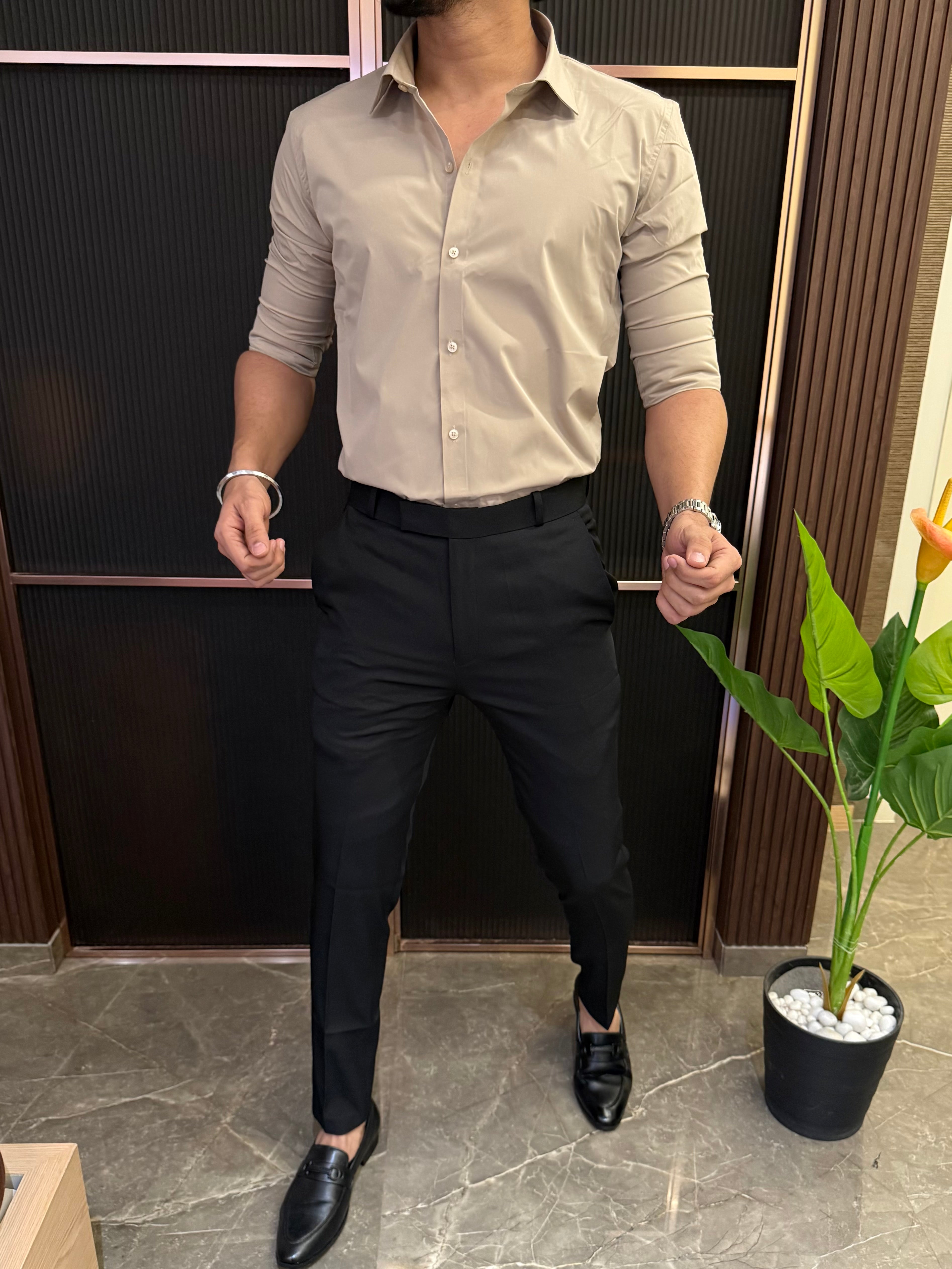 Formal Cotton Full Sleeve Beige Shirt