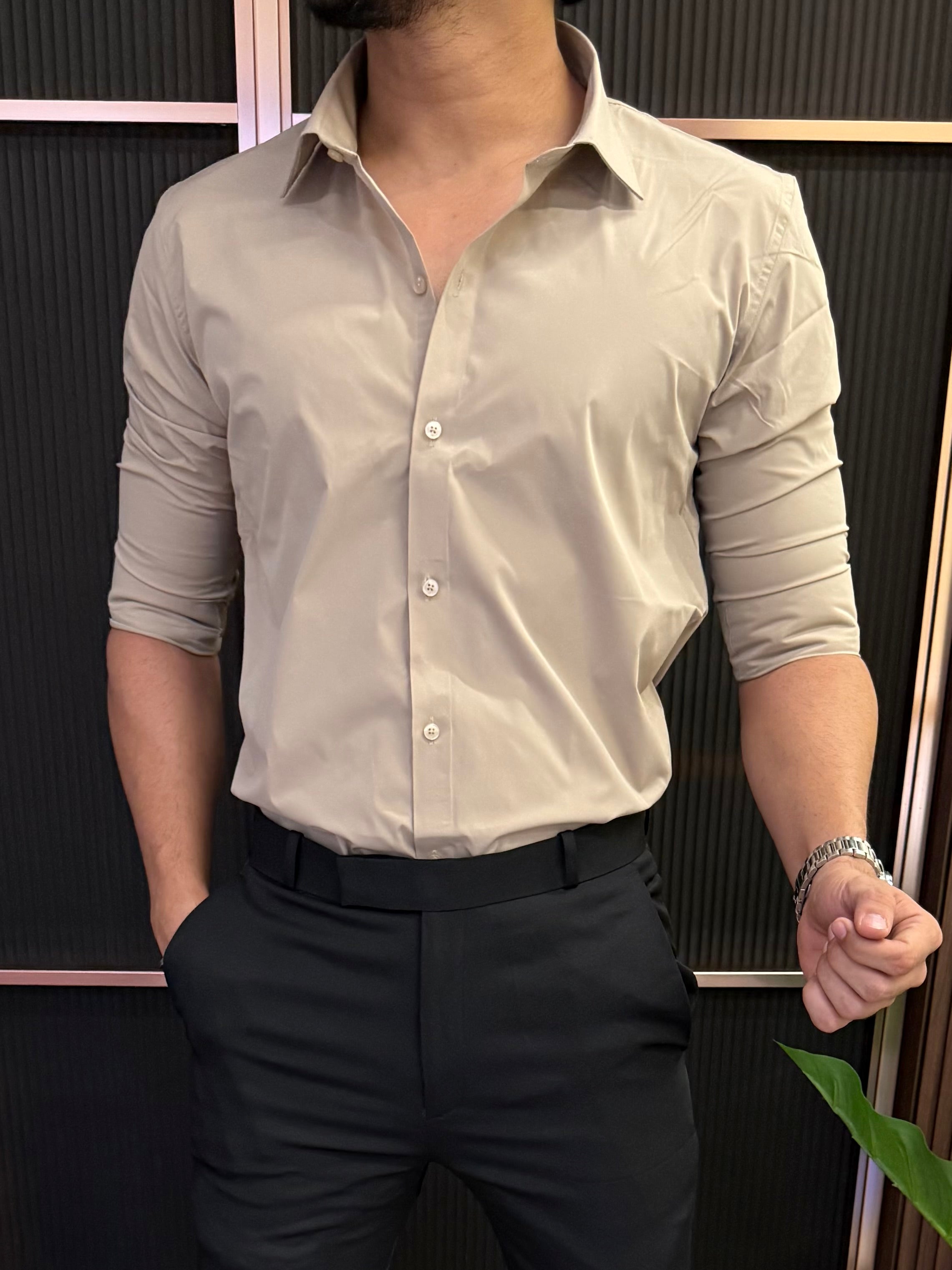 Formal Cotton Full Sleeve Beige Shirt