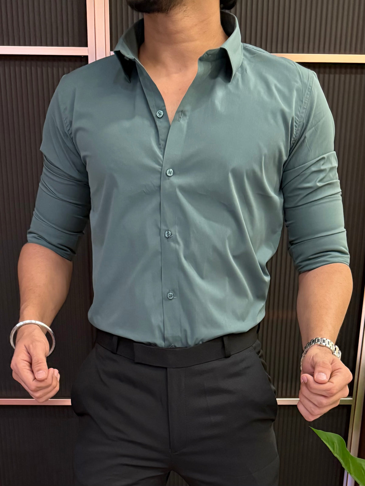 Formal Cotton Full Sleeve Bottle Green Shirt