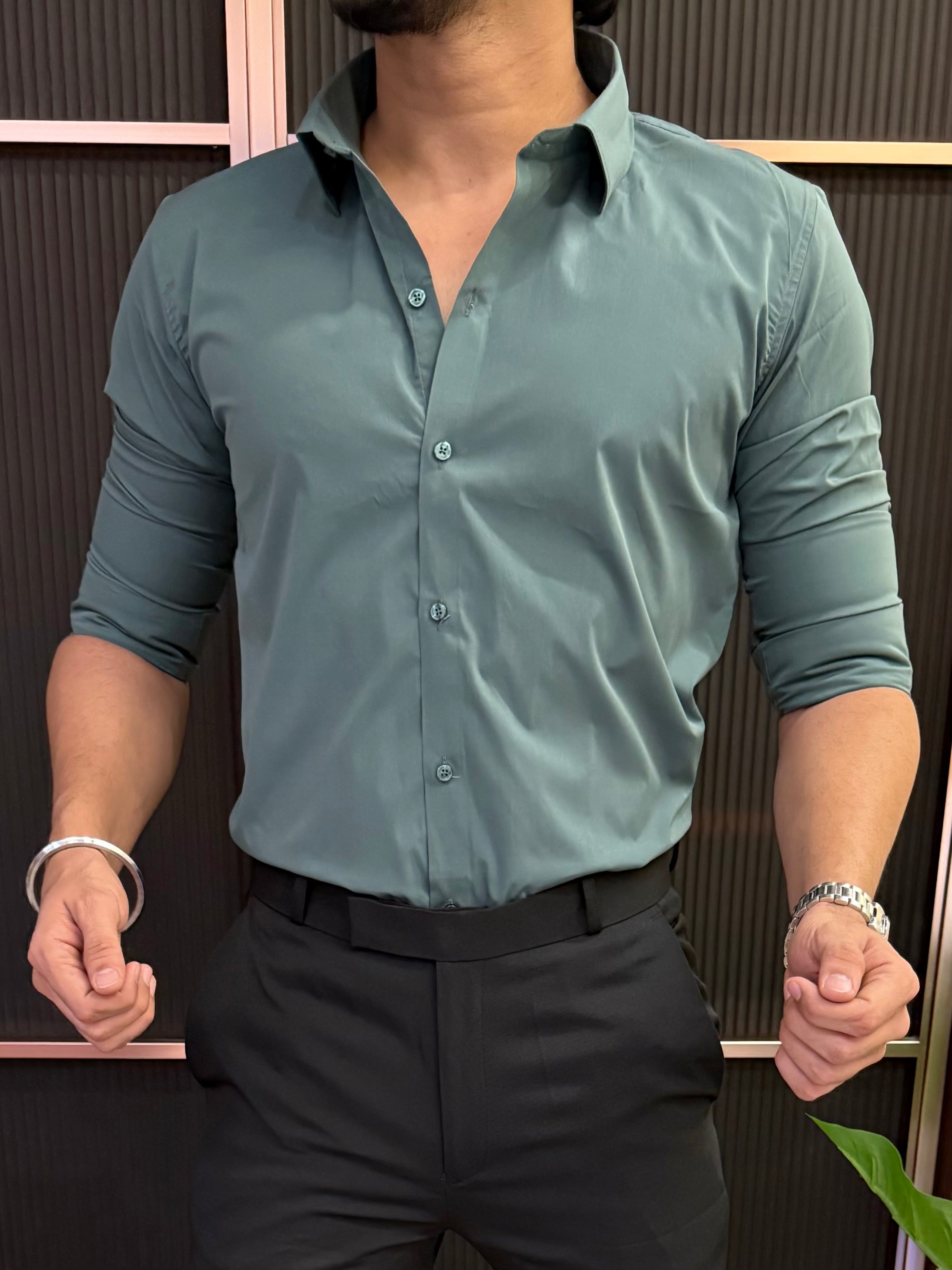 Formal Cotton Full Sleeve Bottle Green Shirt