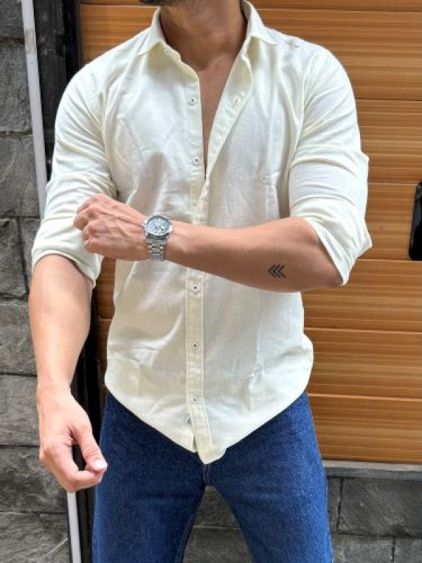 Solid Cotton Full sleeve Cream Shirt