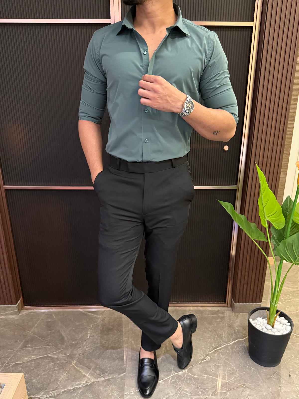 Formal Cotton Full Sleeve Bottle Green Shirt