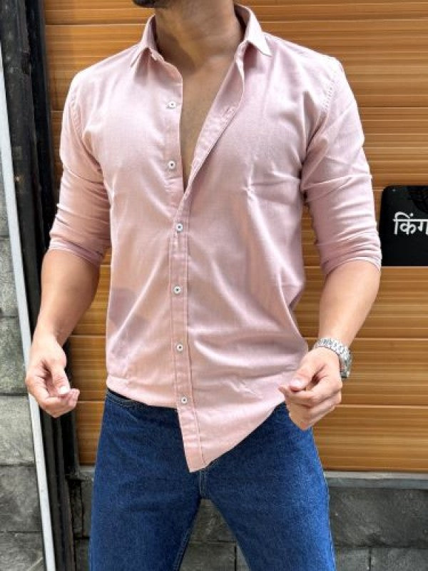 Solid Cotton Full sleeve Peach Shirt