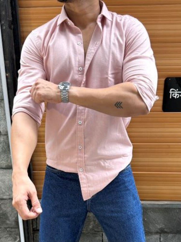 Solid Cotton Full sleeve Peach Shirt