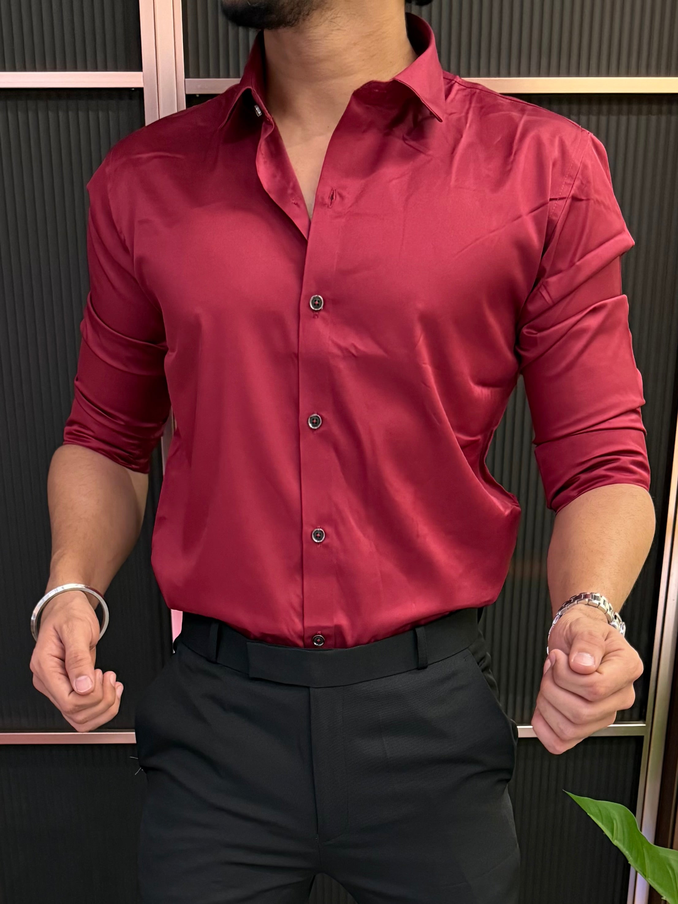 Kings Satin Maroon Full sleeves  Shirt
