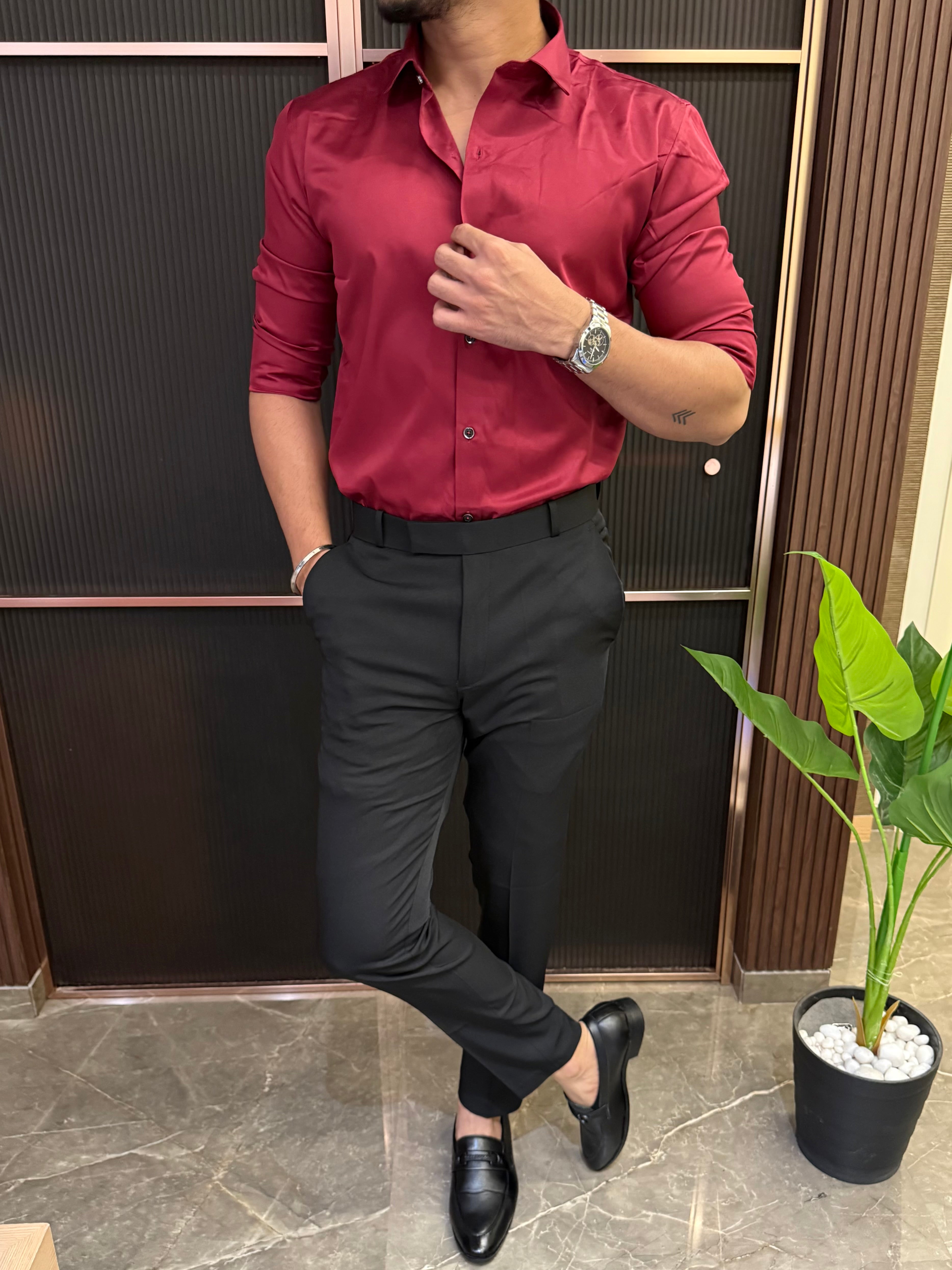 Kings Satin Maroon Full sleeves  Shirt