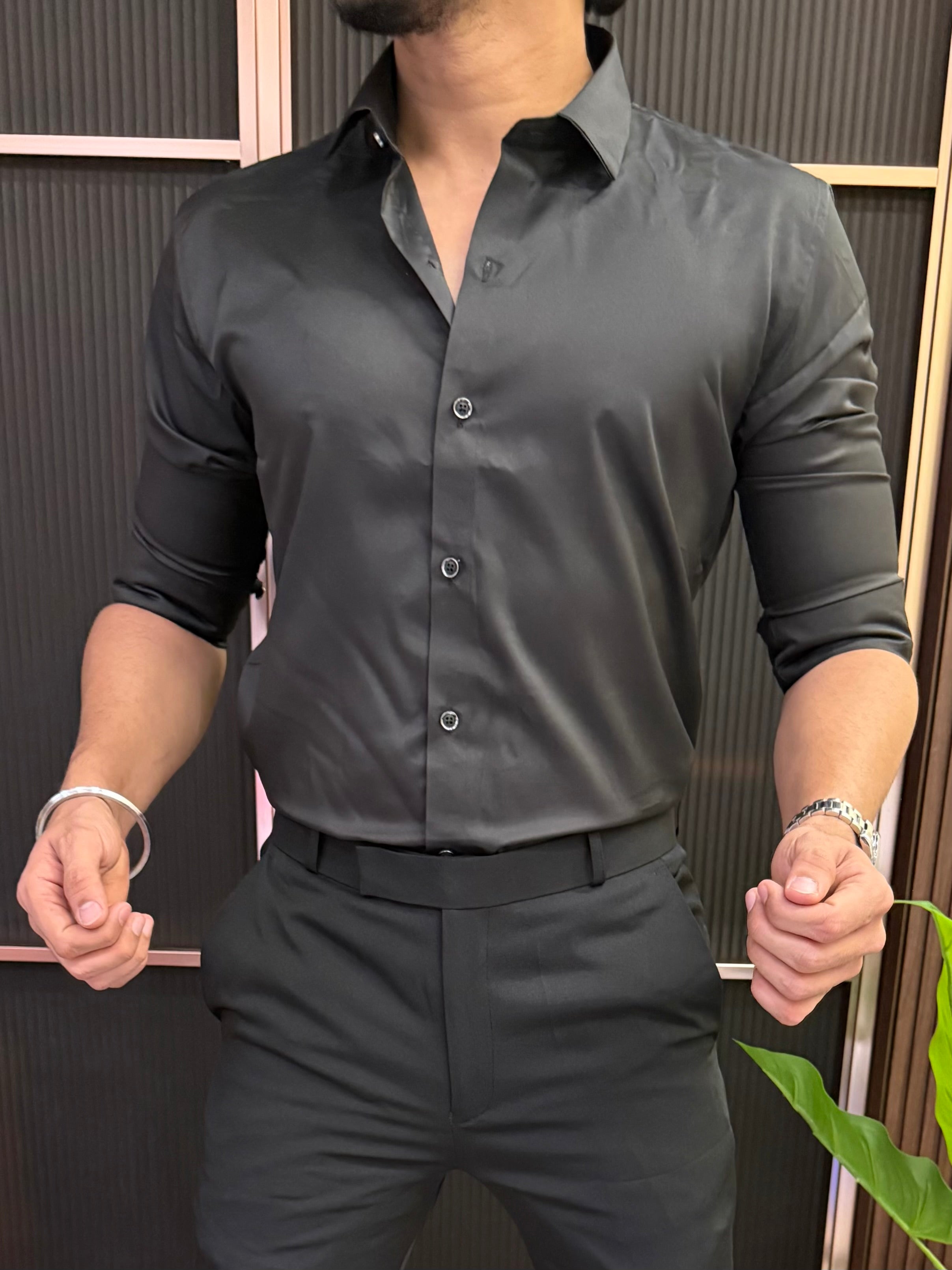 Kings Satin Black Full sleeves  Shirt