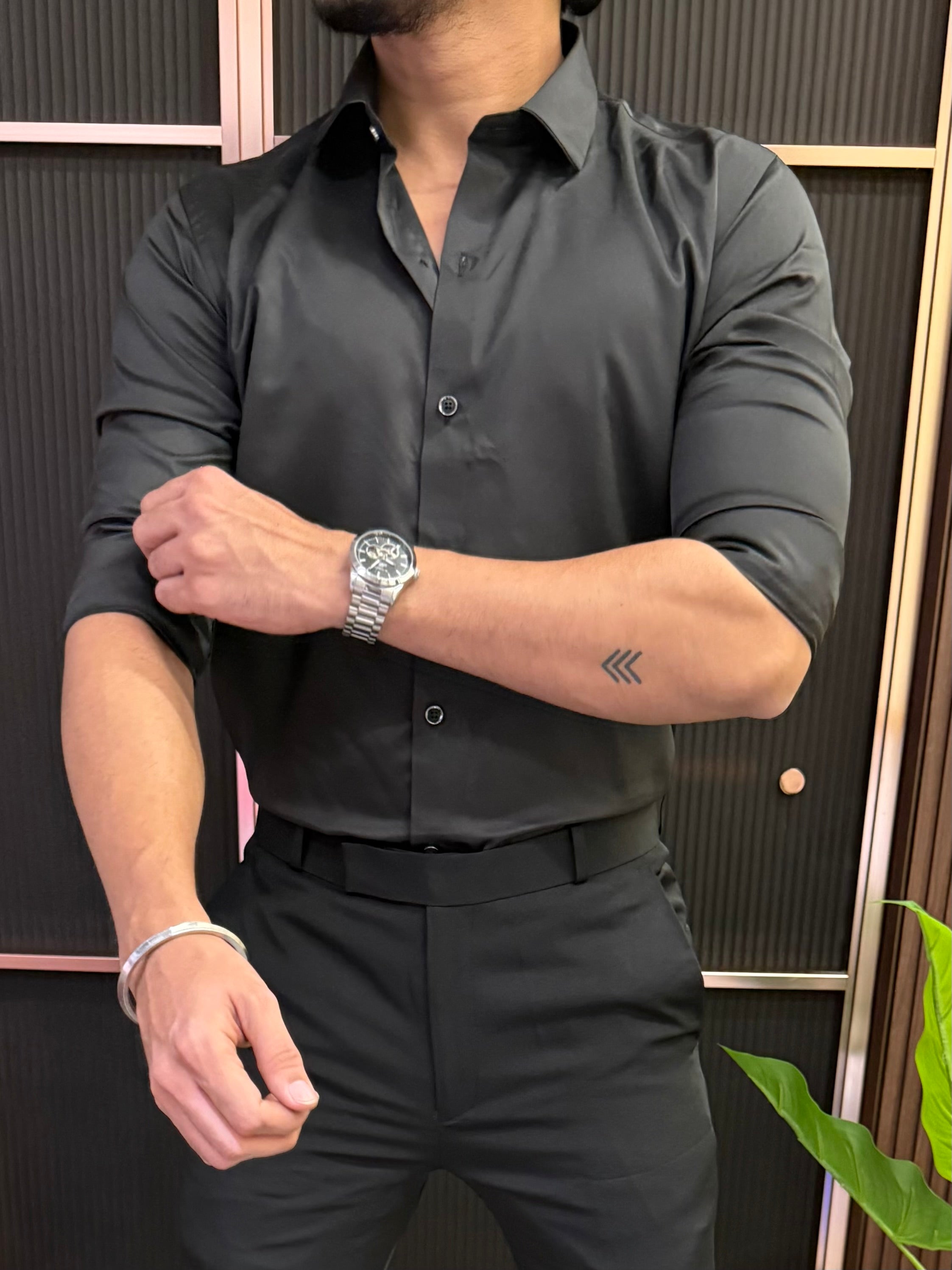 Kings Satin Black Full sleeves  Shirt