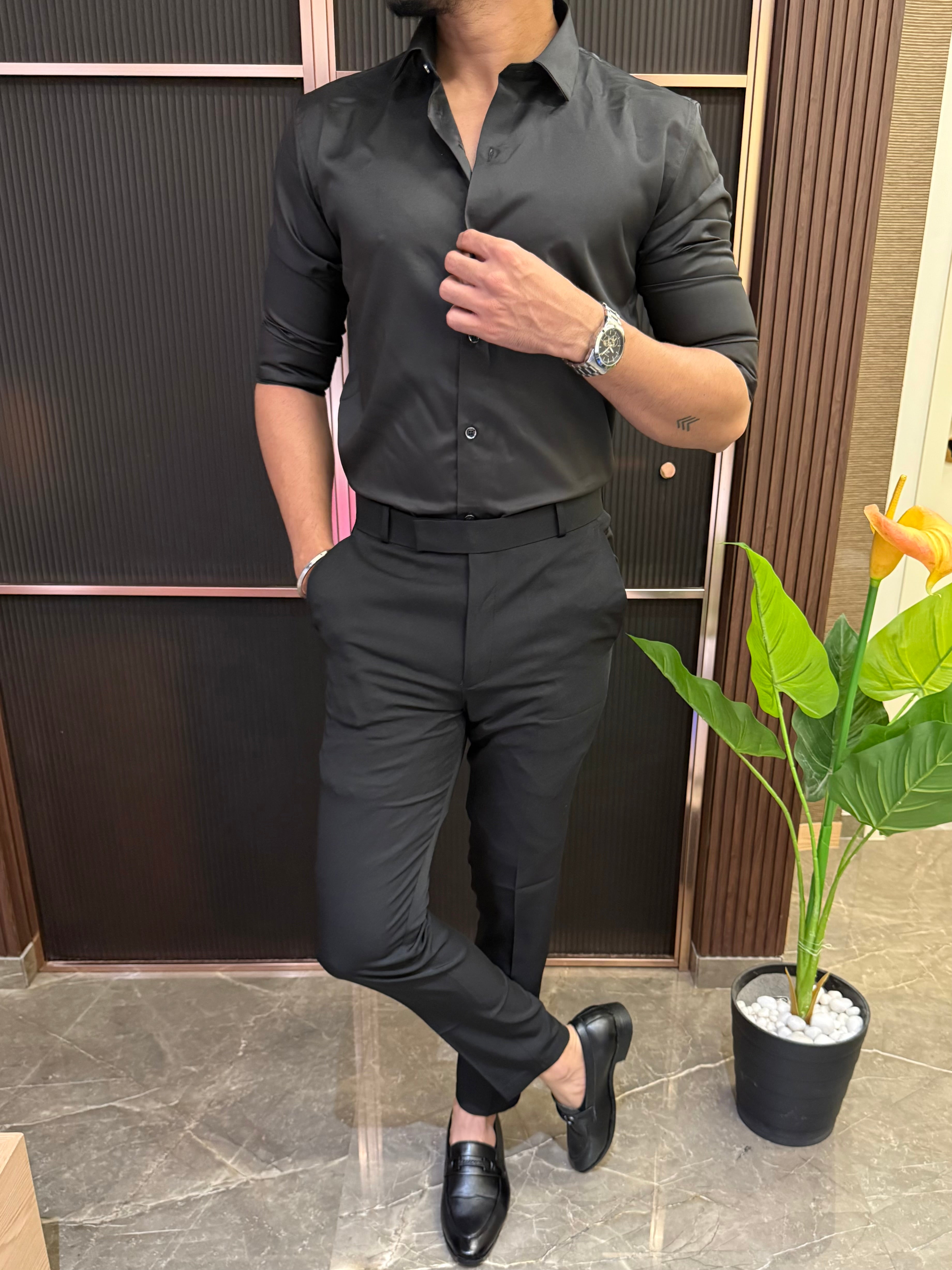 Kings Satin Black Full sleeves  Shirt