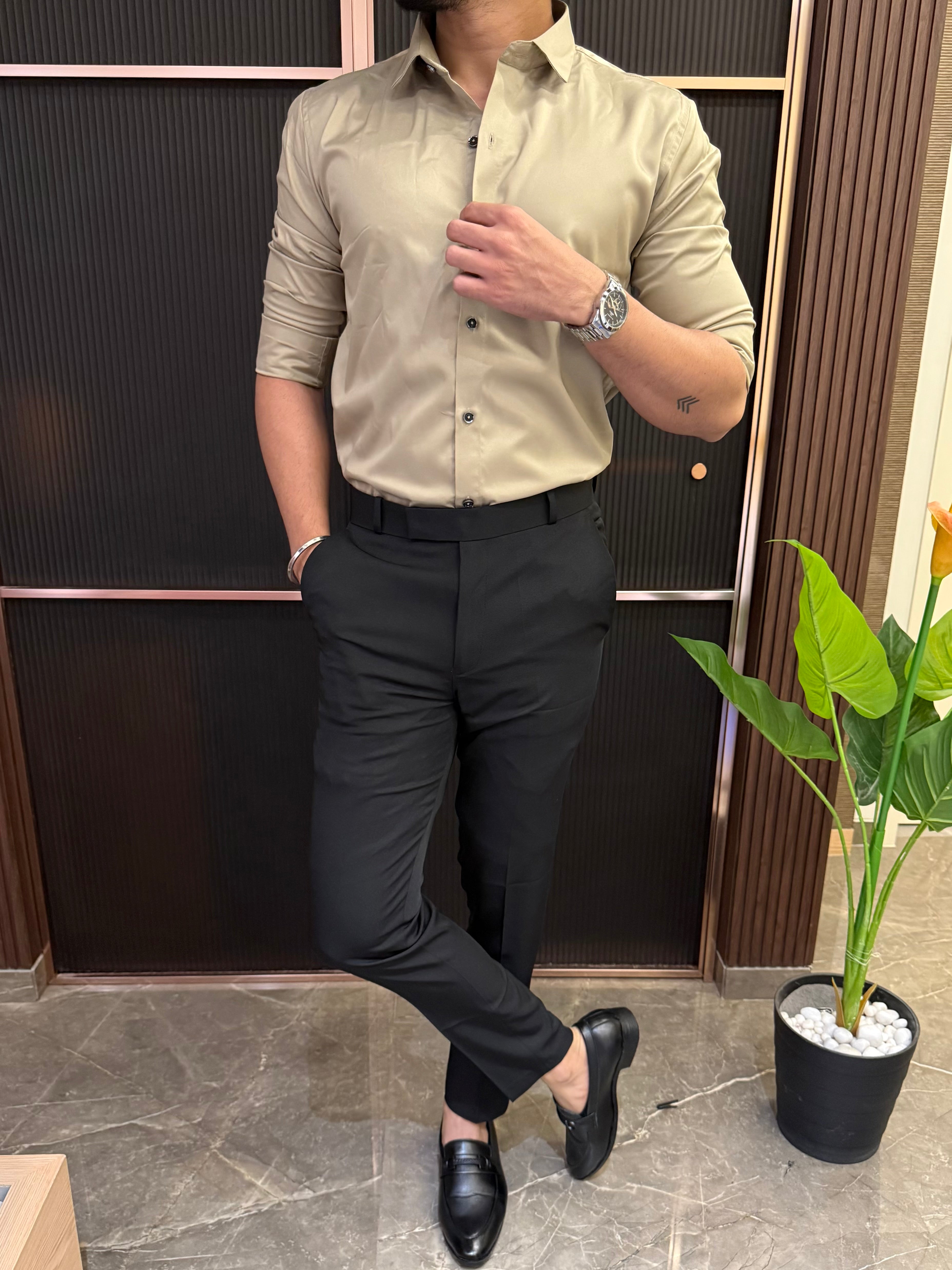 Kings Satin Beige Full sleeves  Shirt