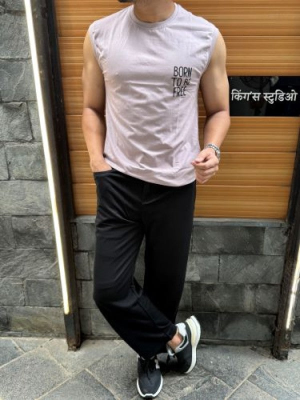 Sleeveless Grape Stretchable Cotton Tee (BORN TO BE FREE)