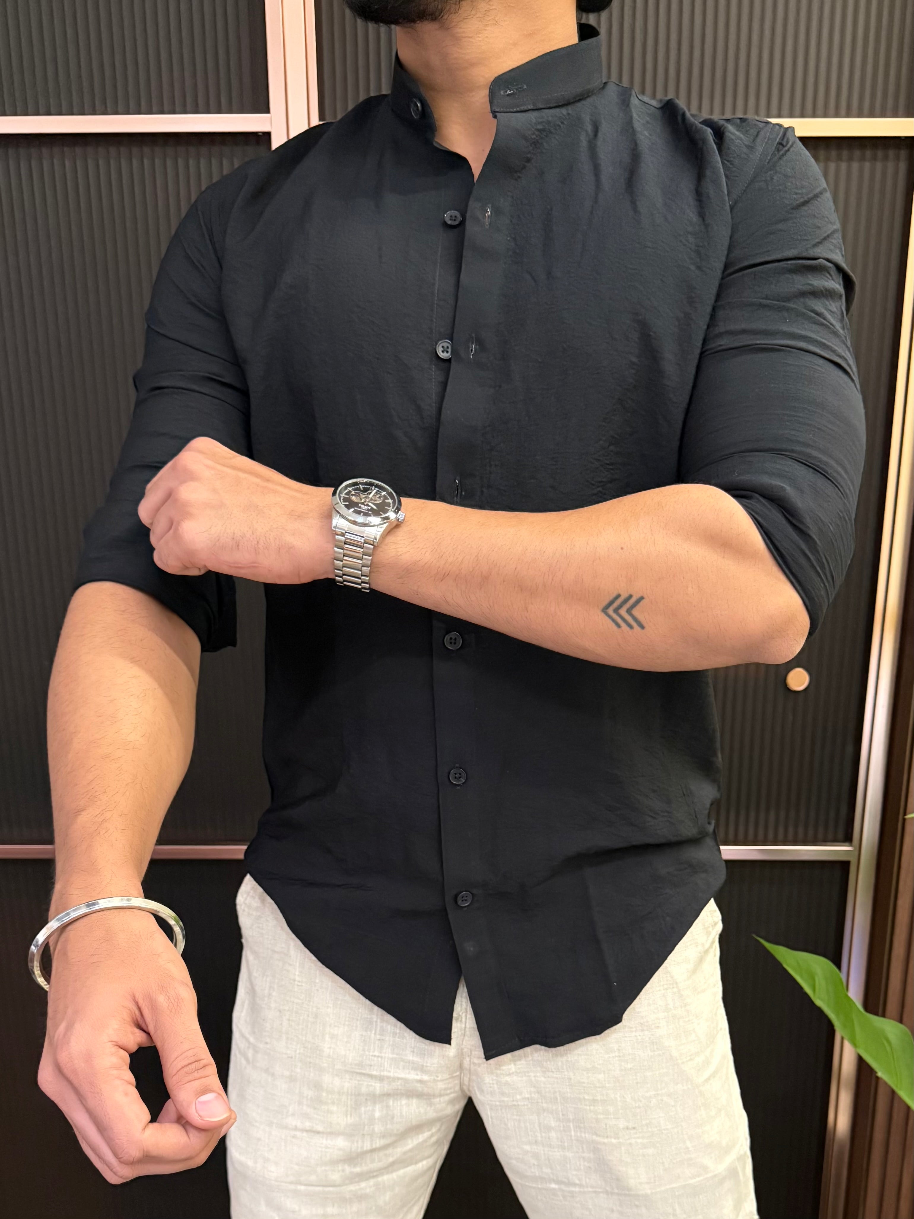 Mandarin Collar Full sleeve Black Shirt