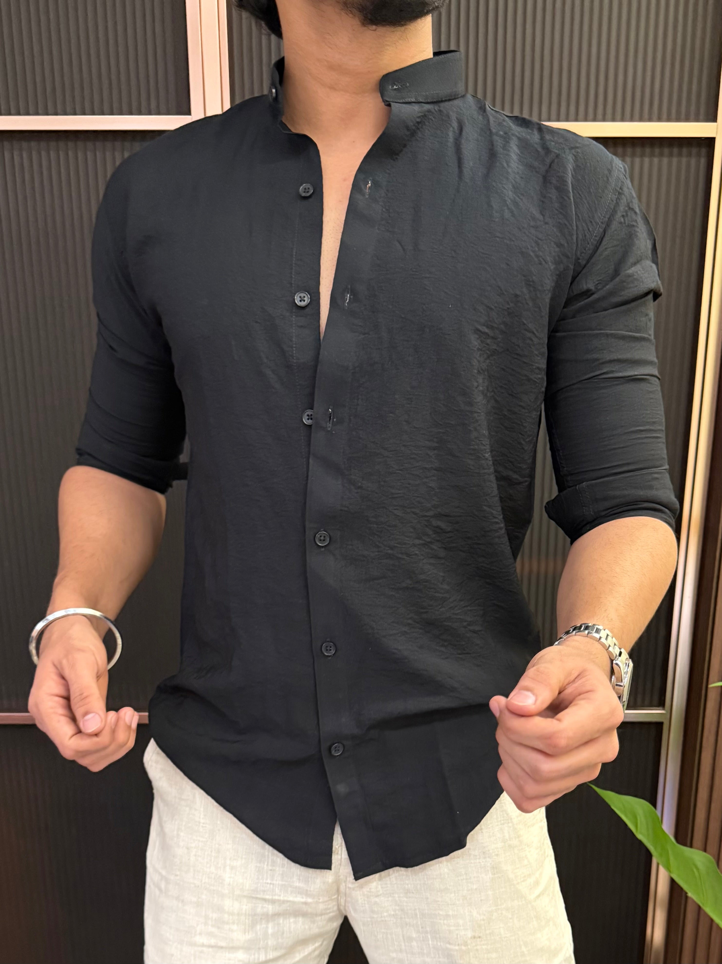 Mandarin Collar Full sleeve Black Shirt