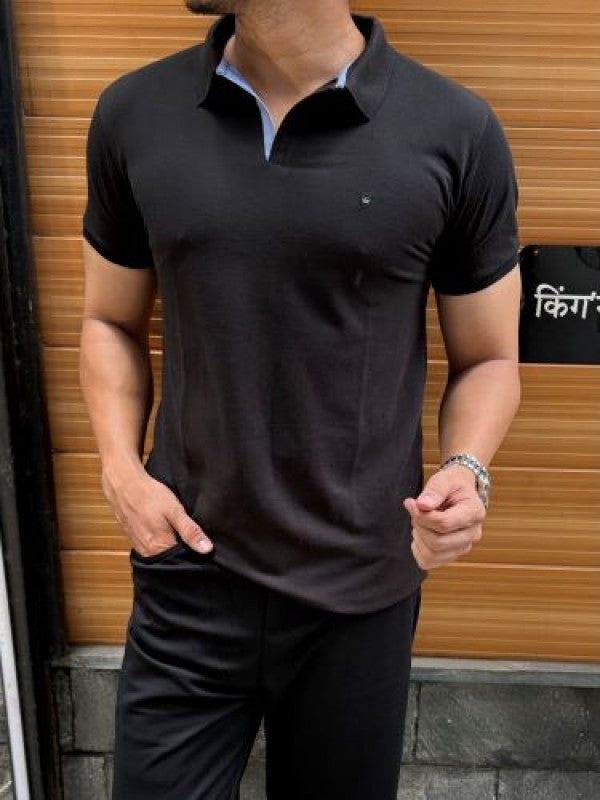 Matty Collar Black Basic Tshirt