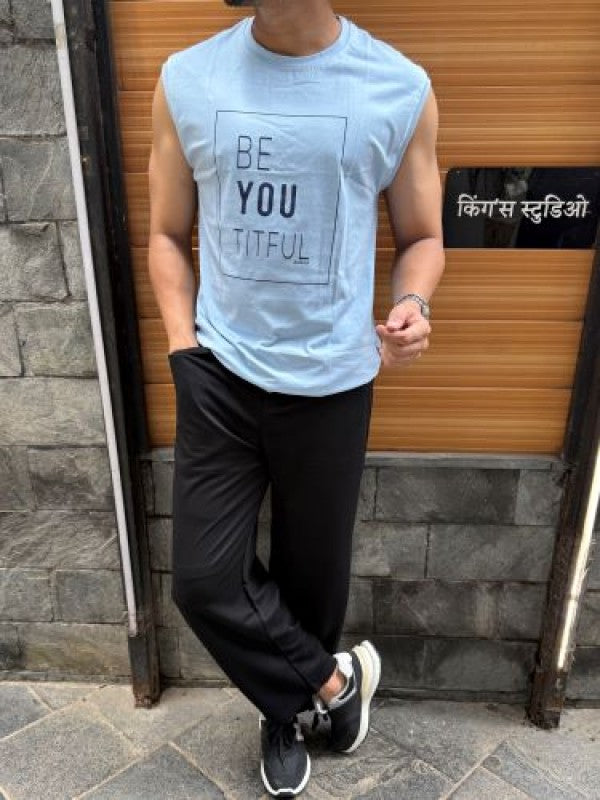 Sleeveless Sky Stretchable Cotton Tee (Beautiful)