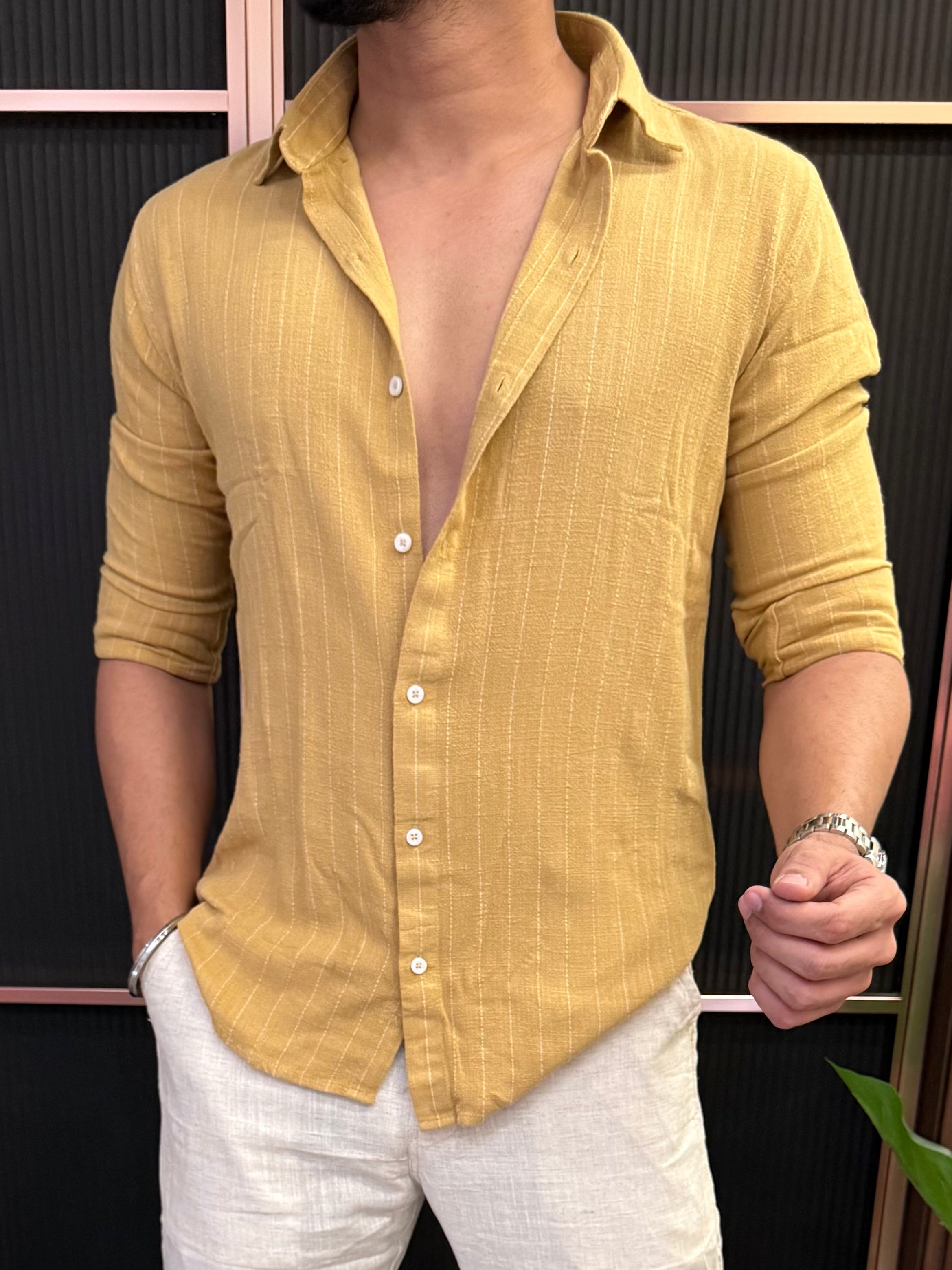 Linen Striper Yellow Full sleeve Shirt
