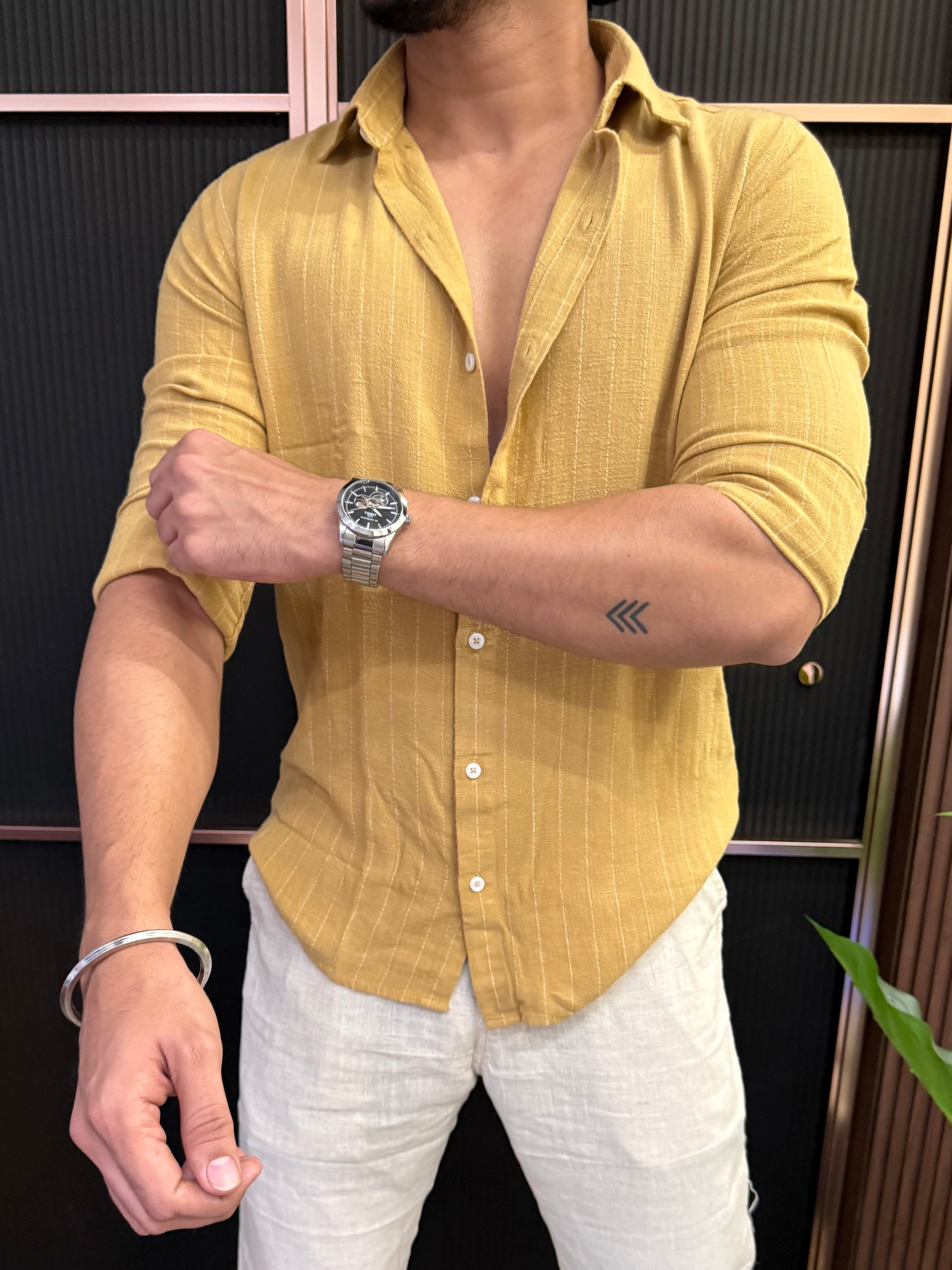 Linen Striper Yellow Full sleeve Shirt