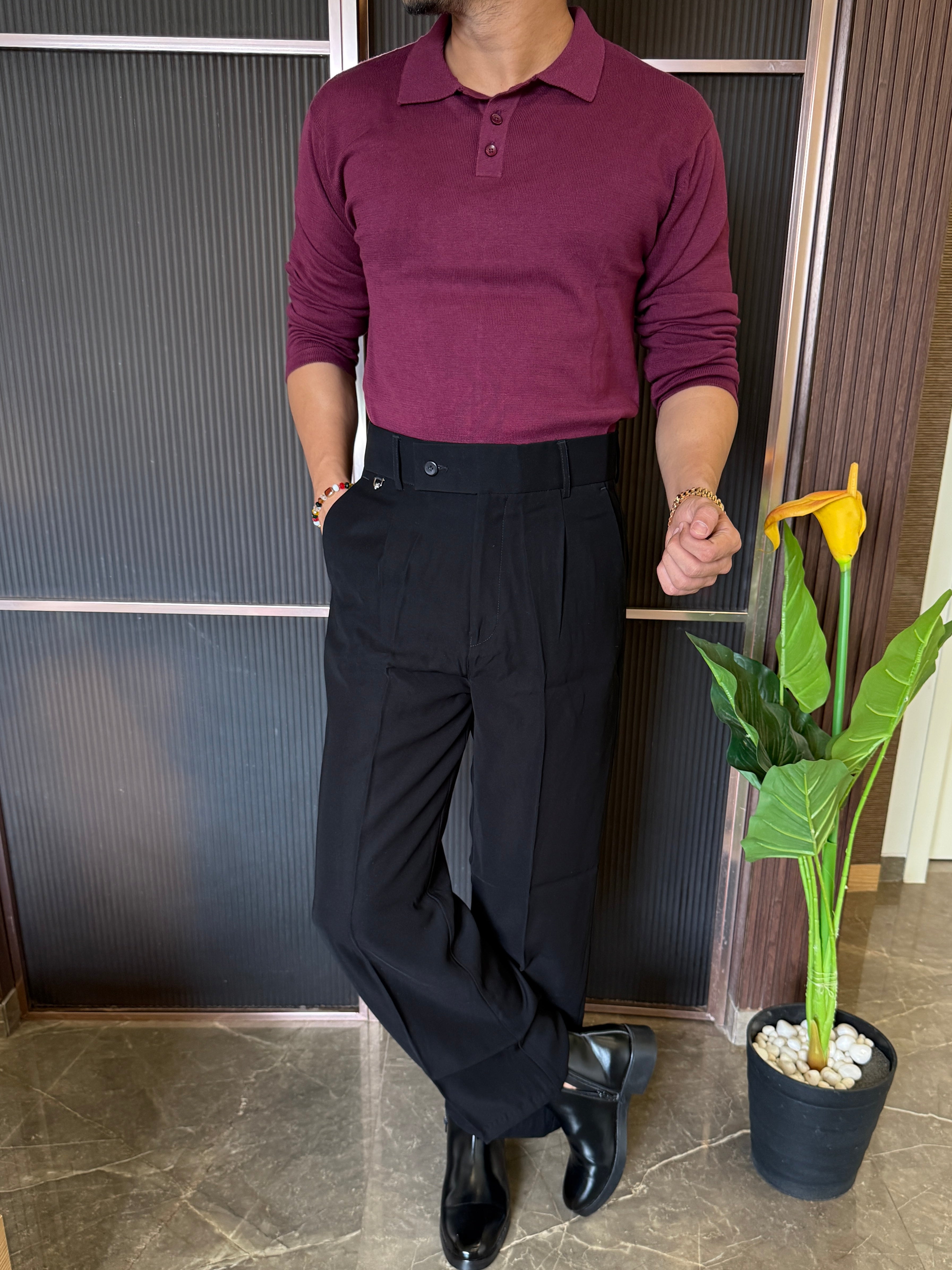 Knitted Collar Maroon Fullsleeves