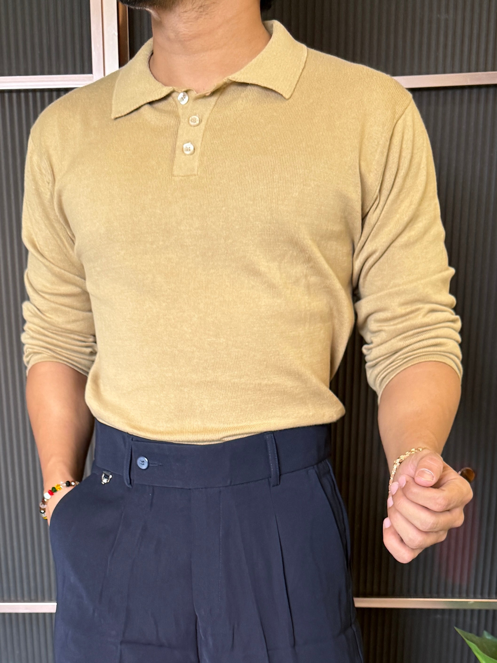 Knitted Collar Khakee Fullsleeves