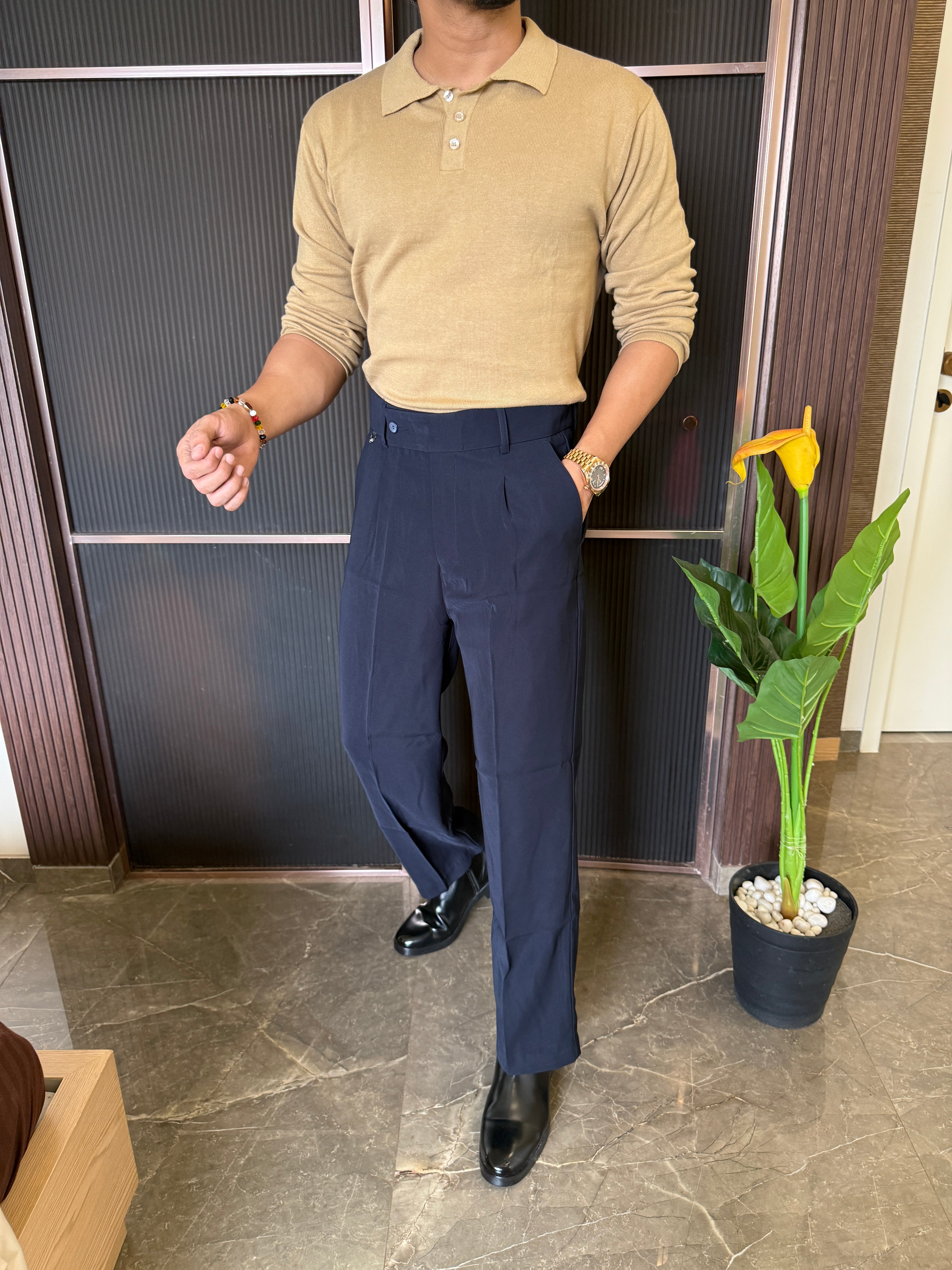 Knitted Collar Khakee Fullsleeves