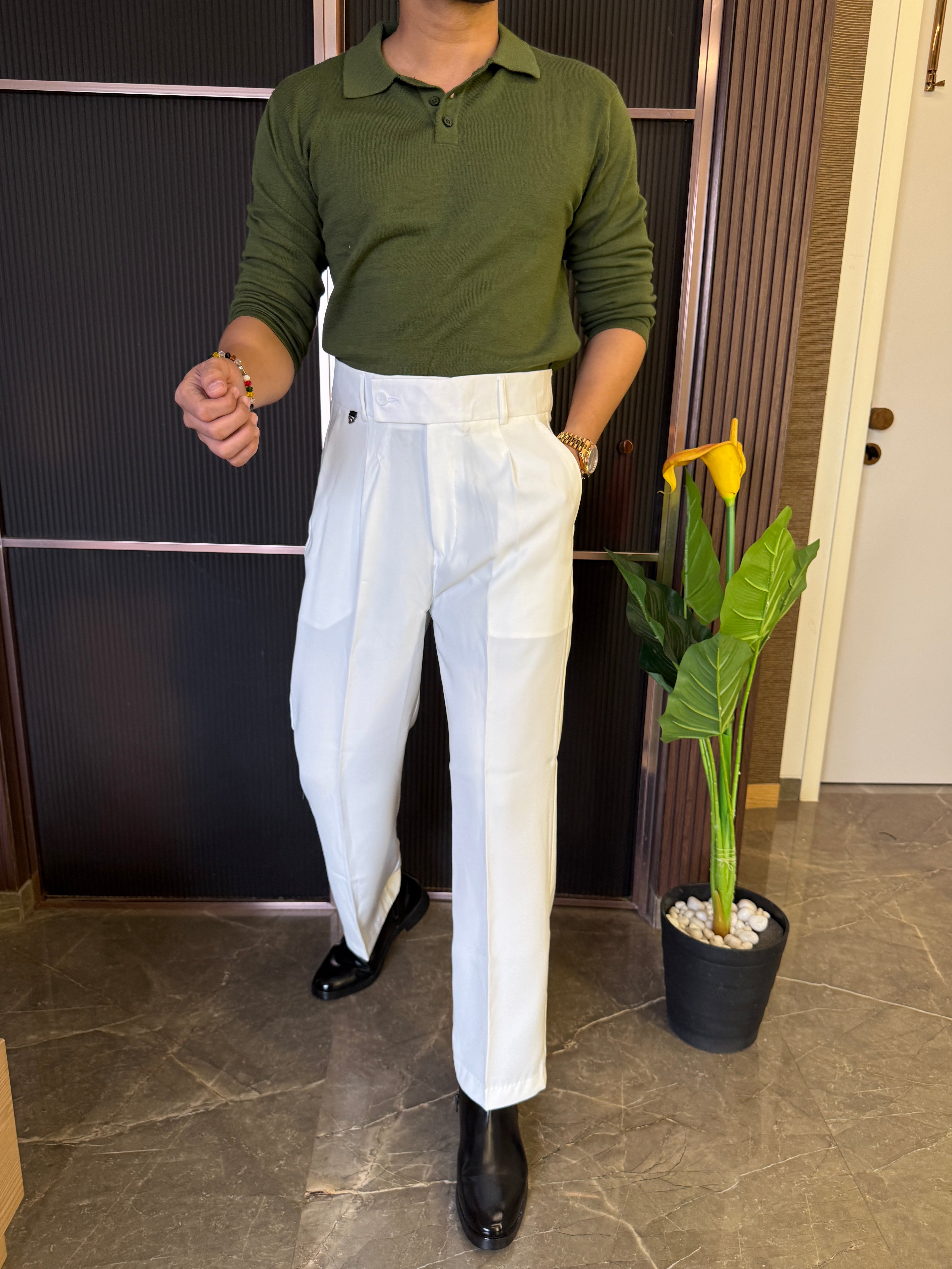 Knitted Collar Olive Fullsleeves