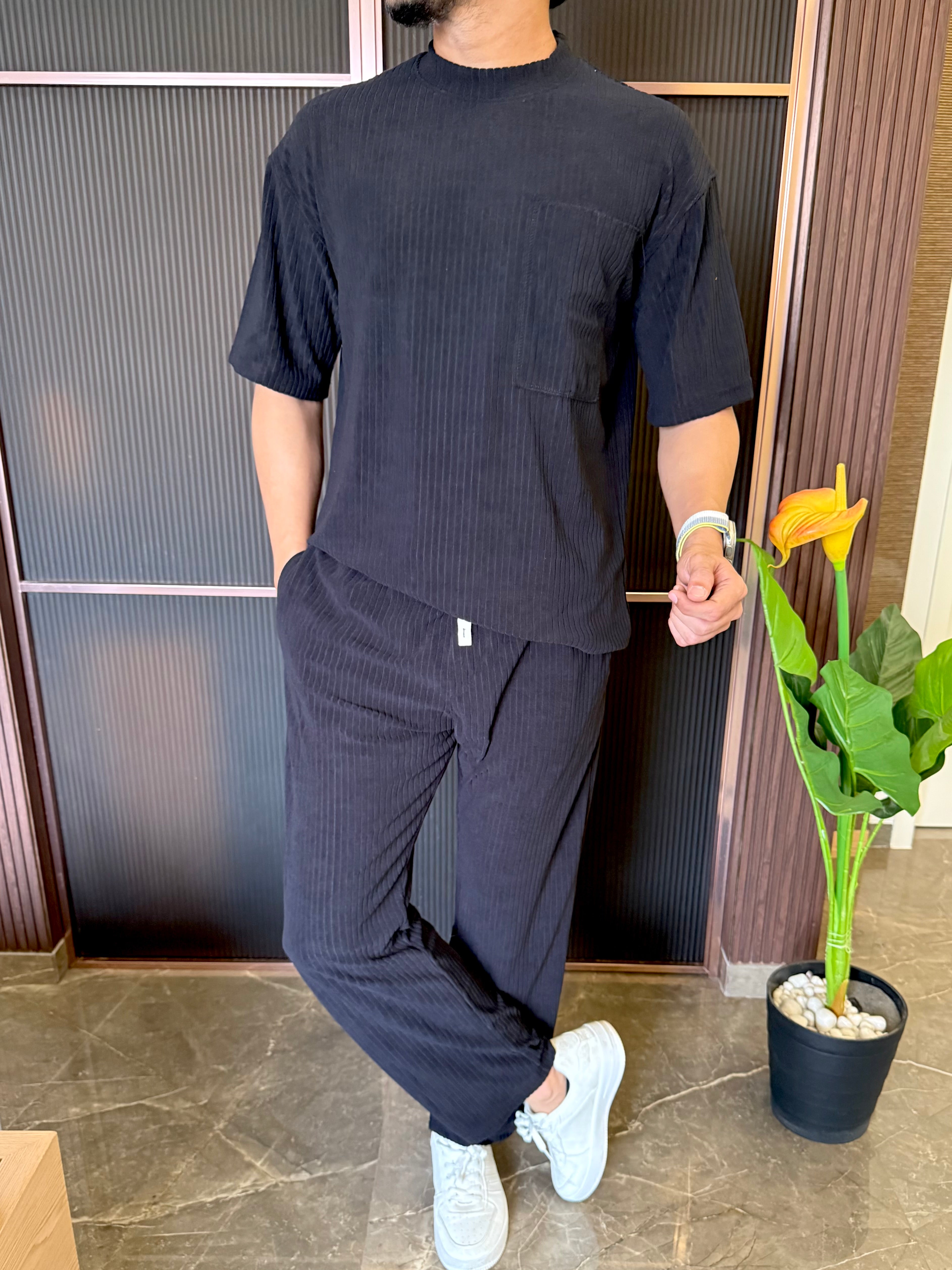 Imported Cord Fabric Black Cord Set